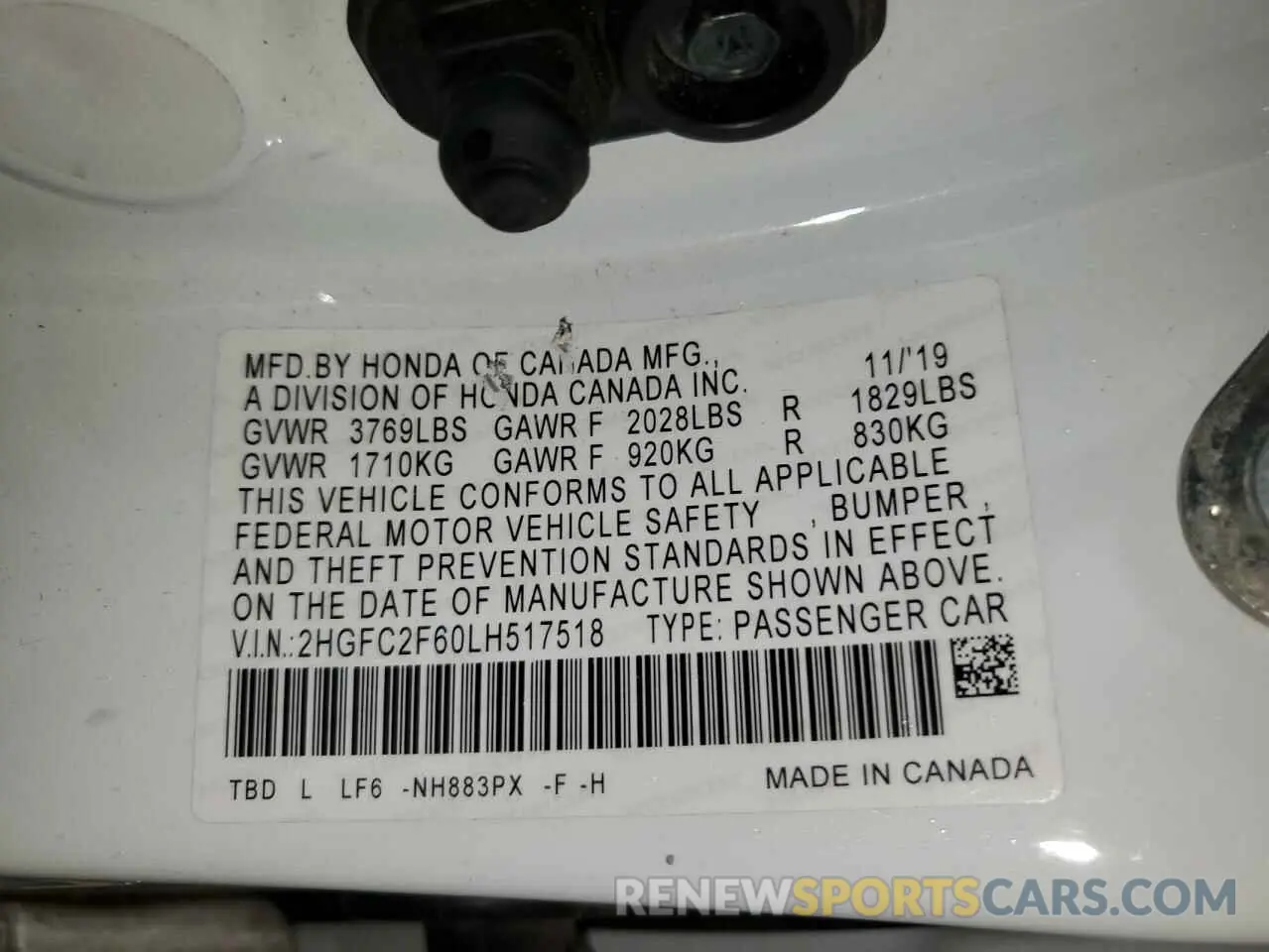 12 Photograph of a damaged car 2HGFC2F60LH517518 HONDA CIVIC 2020
