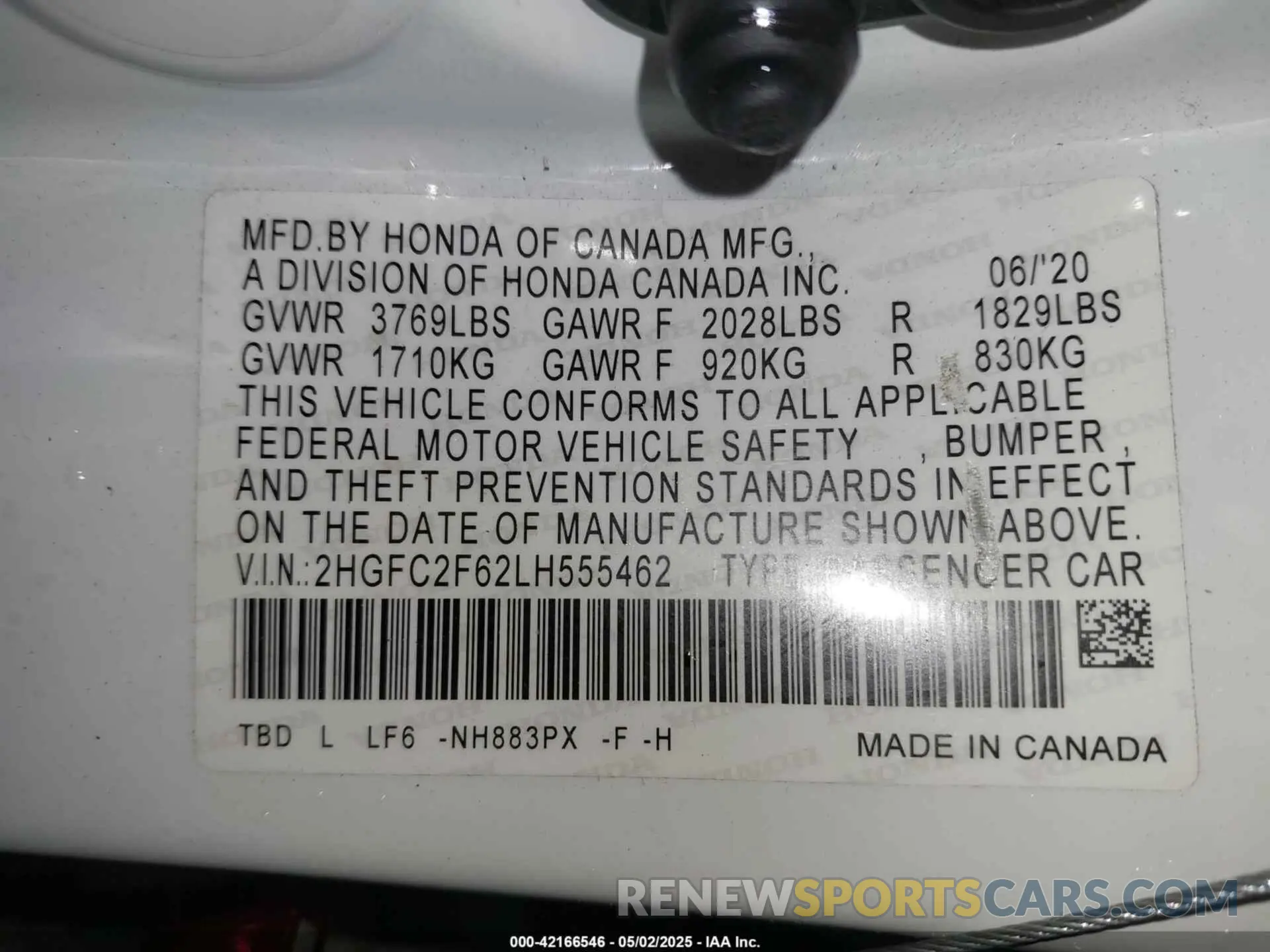 9 Photograph of a damaged car 2HGFC2F62LH555462 HONDA CIVIC 2020