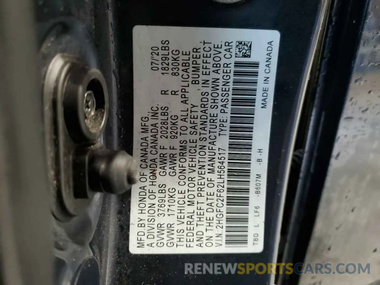 12 Photograph of a damaged car 2HGFC2F62LH564517 HONDA CIVIC 2020