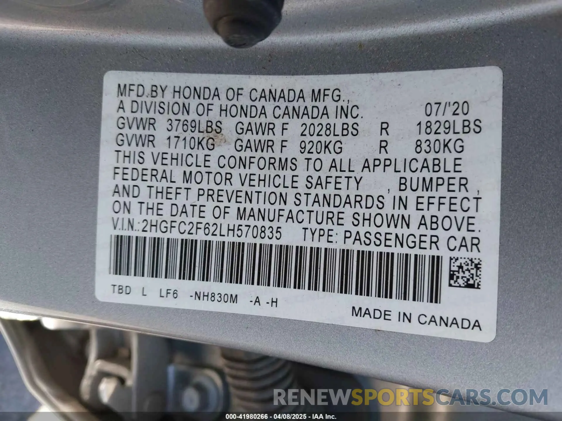 9 Photograph of a damaged car 2HGFC2F62LH570835 HONDA CIVIC 2020