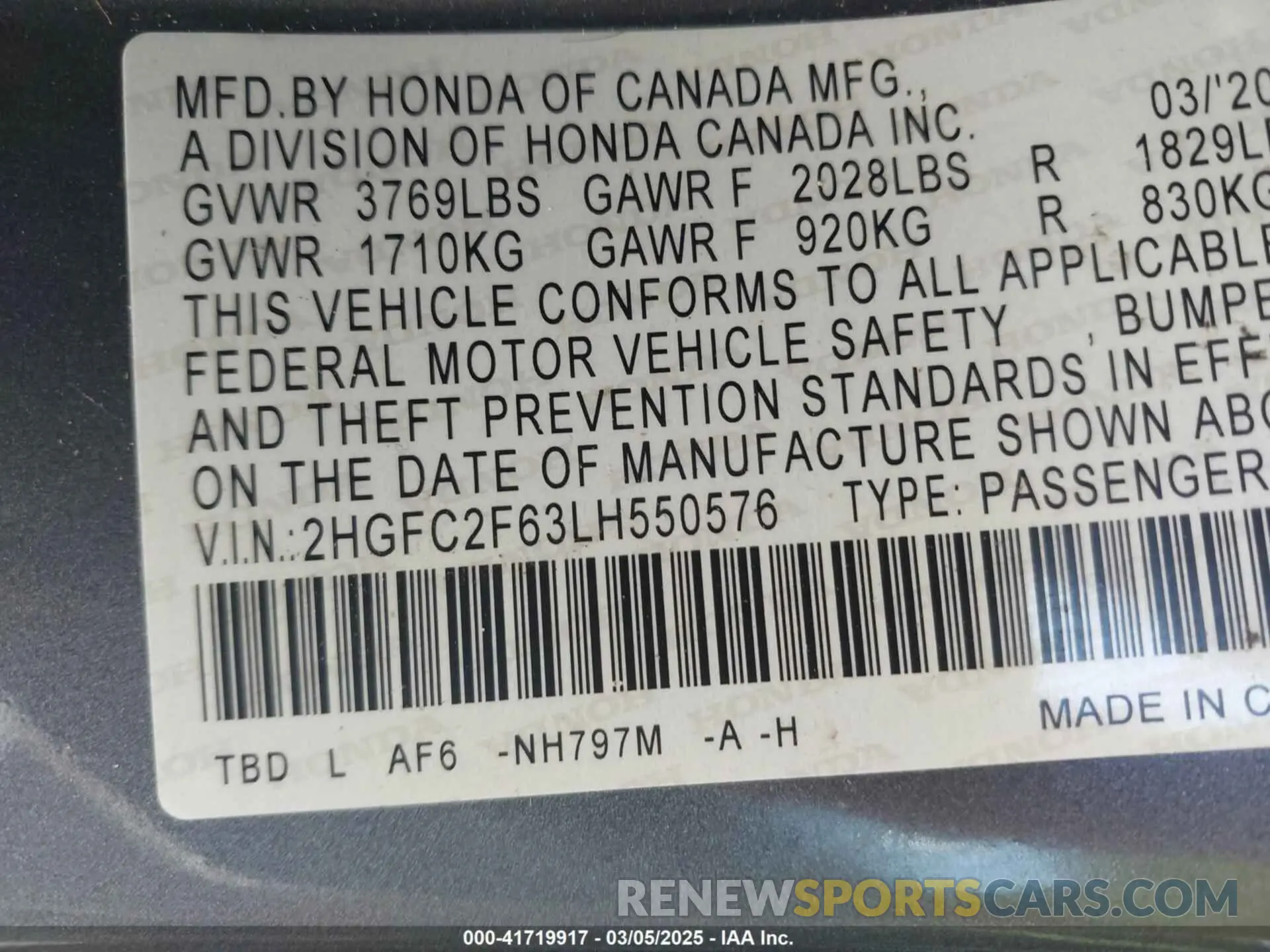 9 Photograph of a damaged car 2HGFC2F63LH550576 HONDA CIVIC 2020