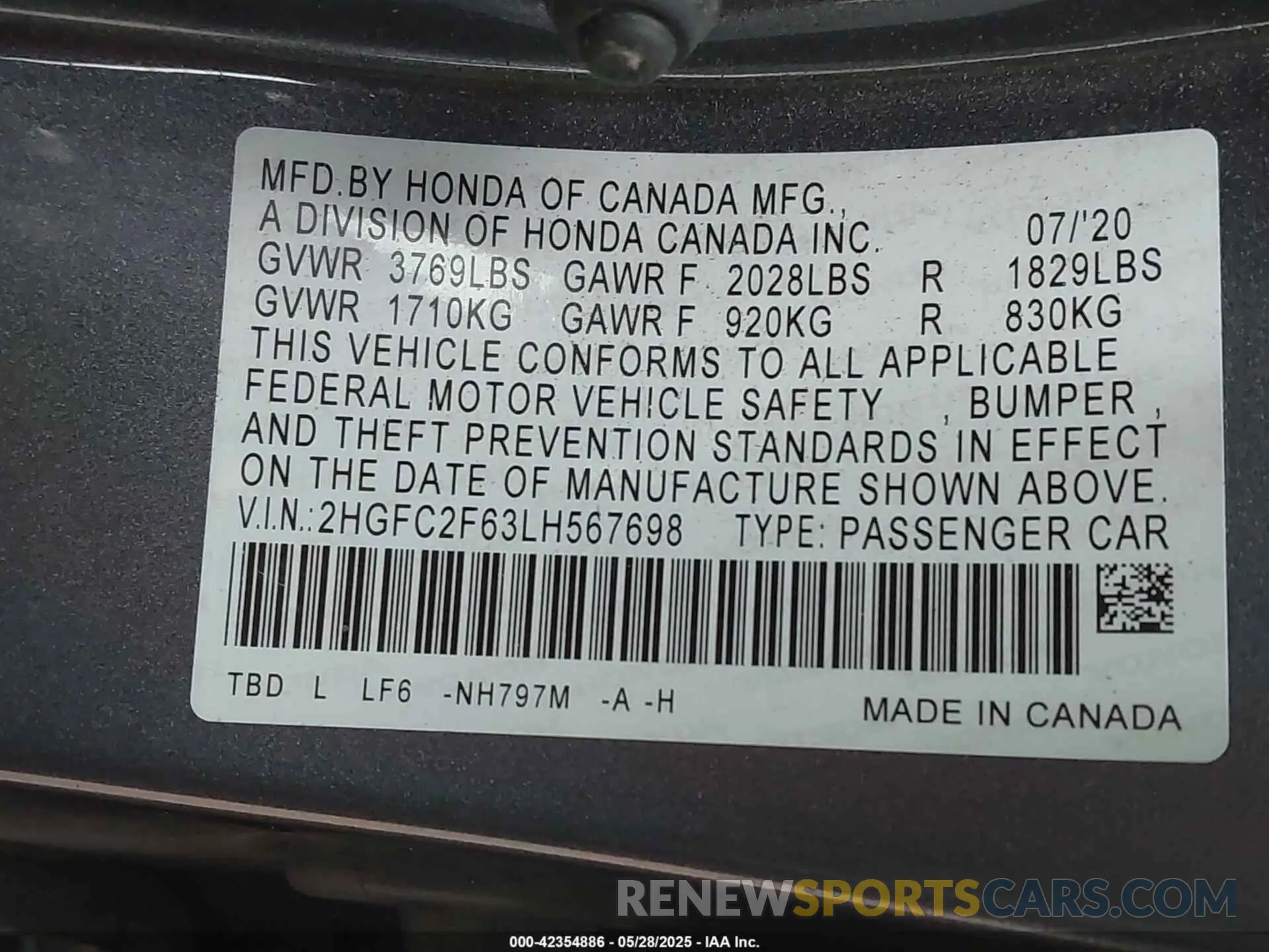 9 Photograph of a damaged car 2HGFC2F63LH567698 HONDA CIVIC 2020