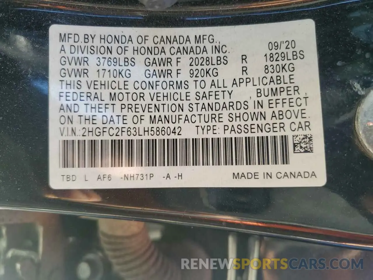 13 Photograph of a damaged car 2HGFC2F63LH586042 HONDA CIVIC 2020