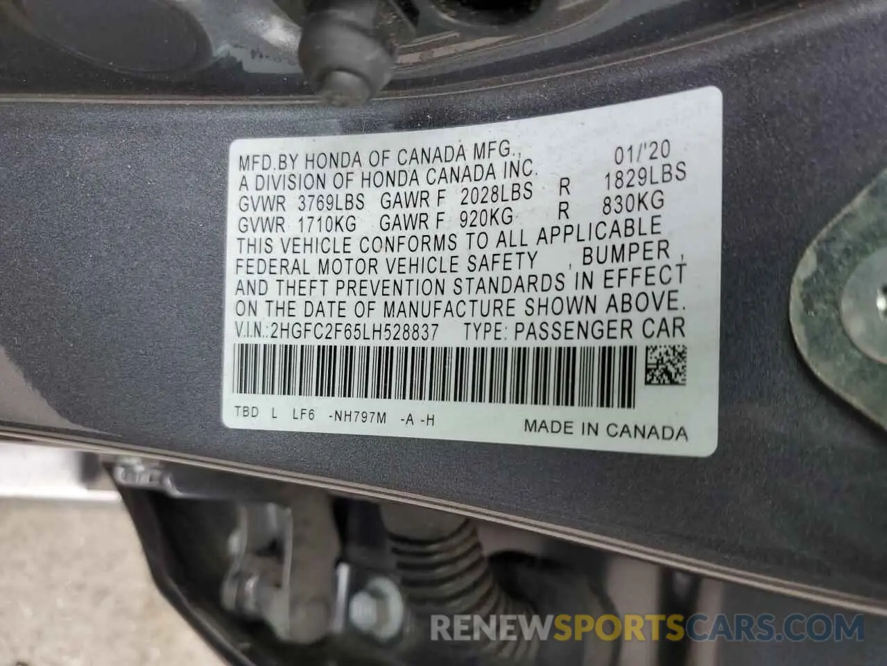 13 Photograph of a damaged car 2HGFC2F65LH528837 HONDA CIVIC 2020