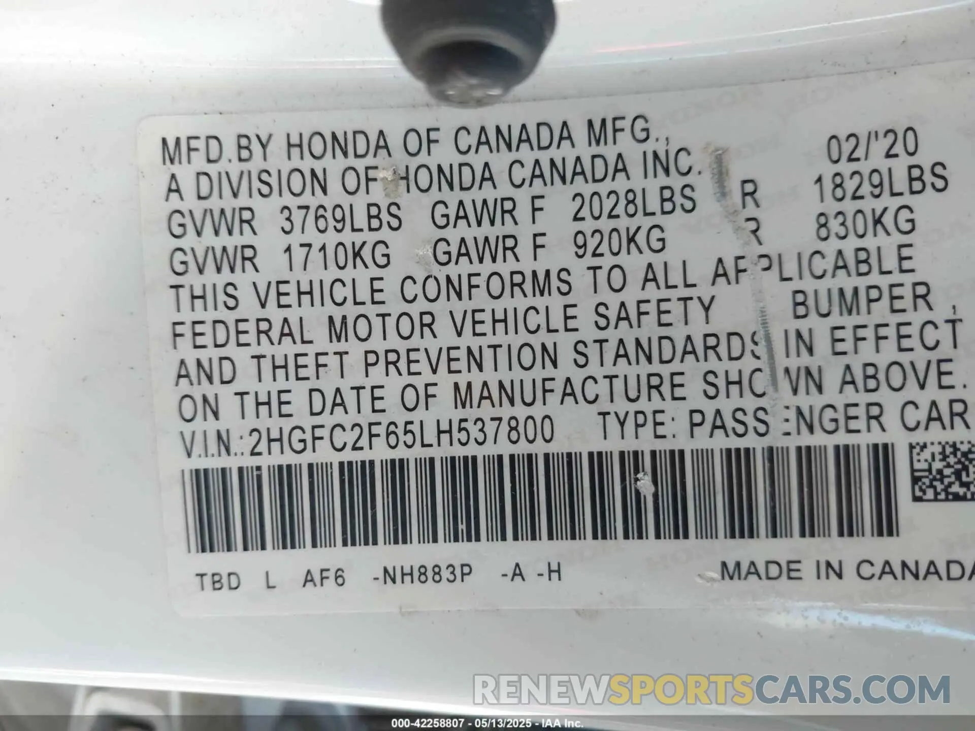 9 Photograph of a damaged car 2HGFC2F65LH537800 HONDA CIVIC 2020