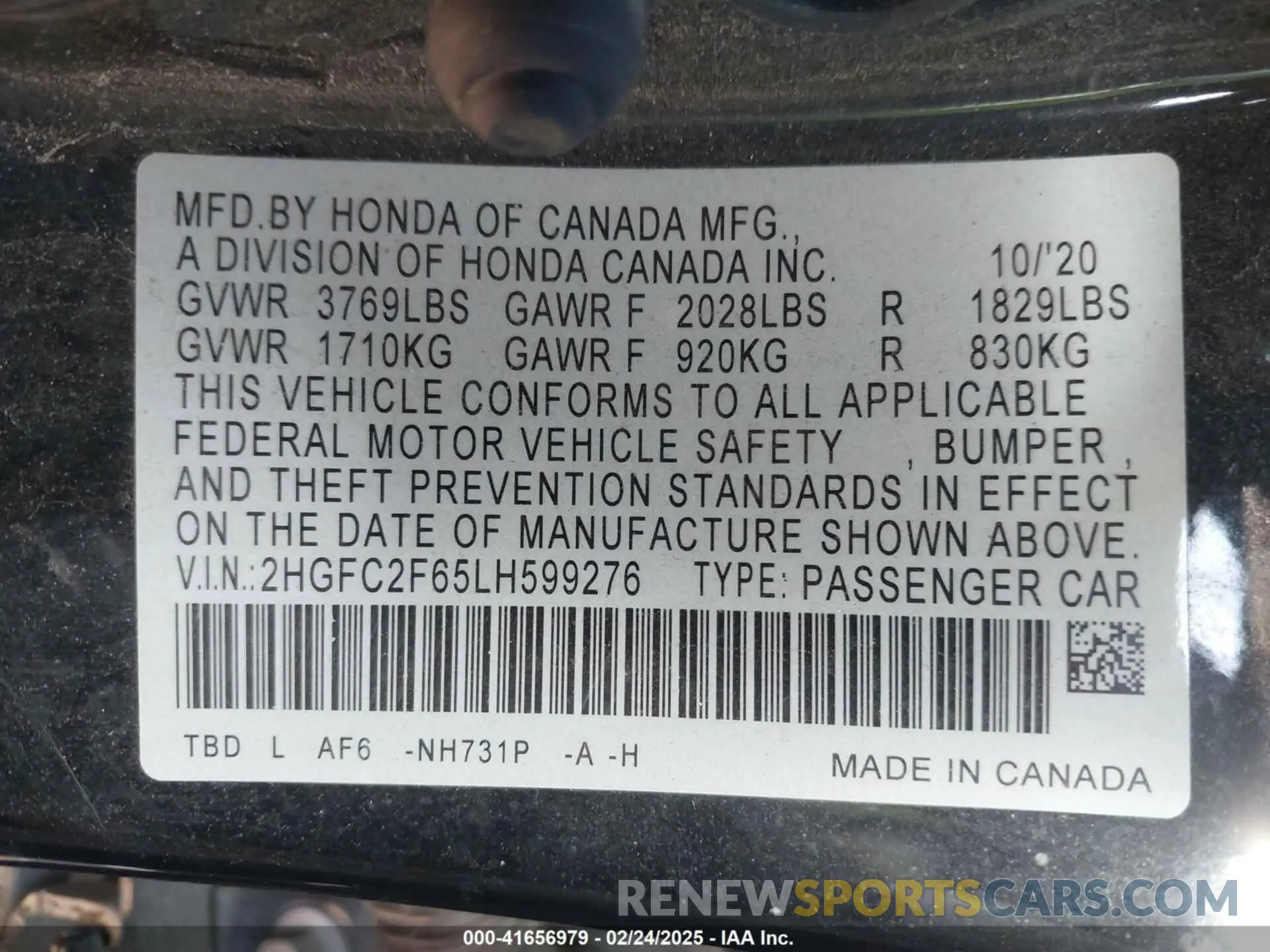 9 Photograph of a damaged car 2HGFC2F65LH599276 HONDA CIVIC 2020