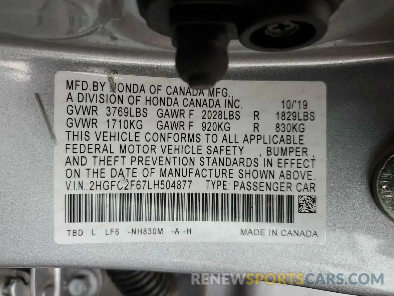 14 Photograph of a damaged car 2HGFC2F67LH504877 HONDA CIVIC 2020