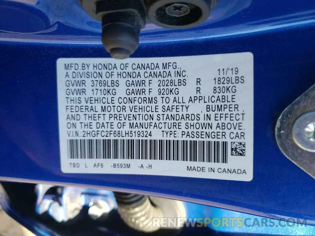 14 Photograph of a damaged car 2HGFC2F68LH519324 HONDA CIVIC 2020