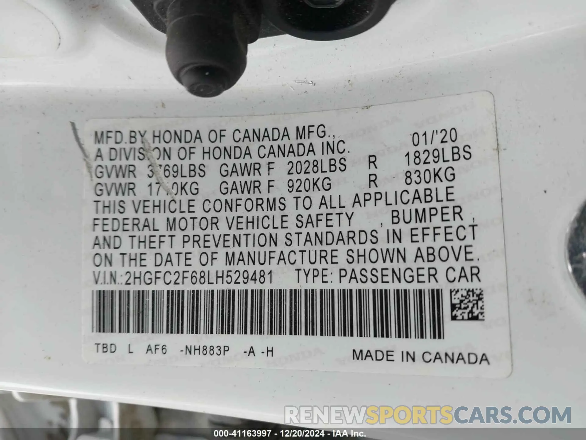 9 Photograph of a damaged car 2HGFC2F68LH529481 HONDA CIVIC 2020