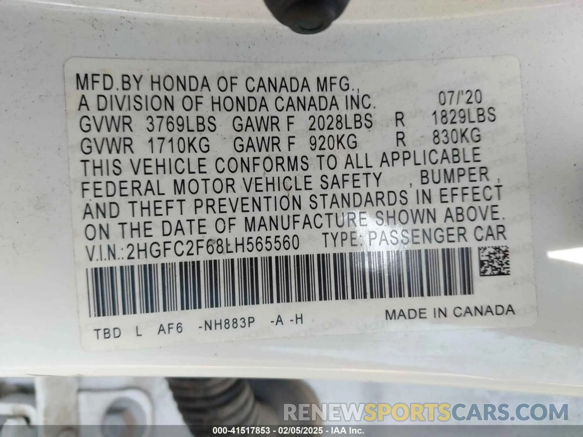 9 Photograph of a damaged car 2HGFC2F68LH565560 HONDA CIVIC 2020