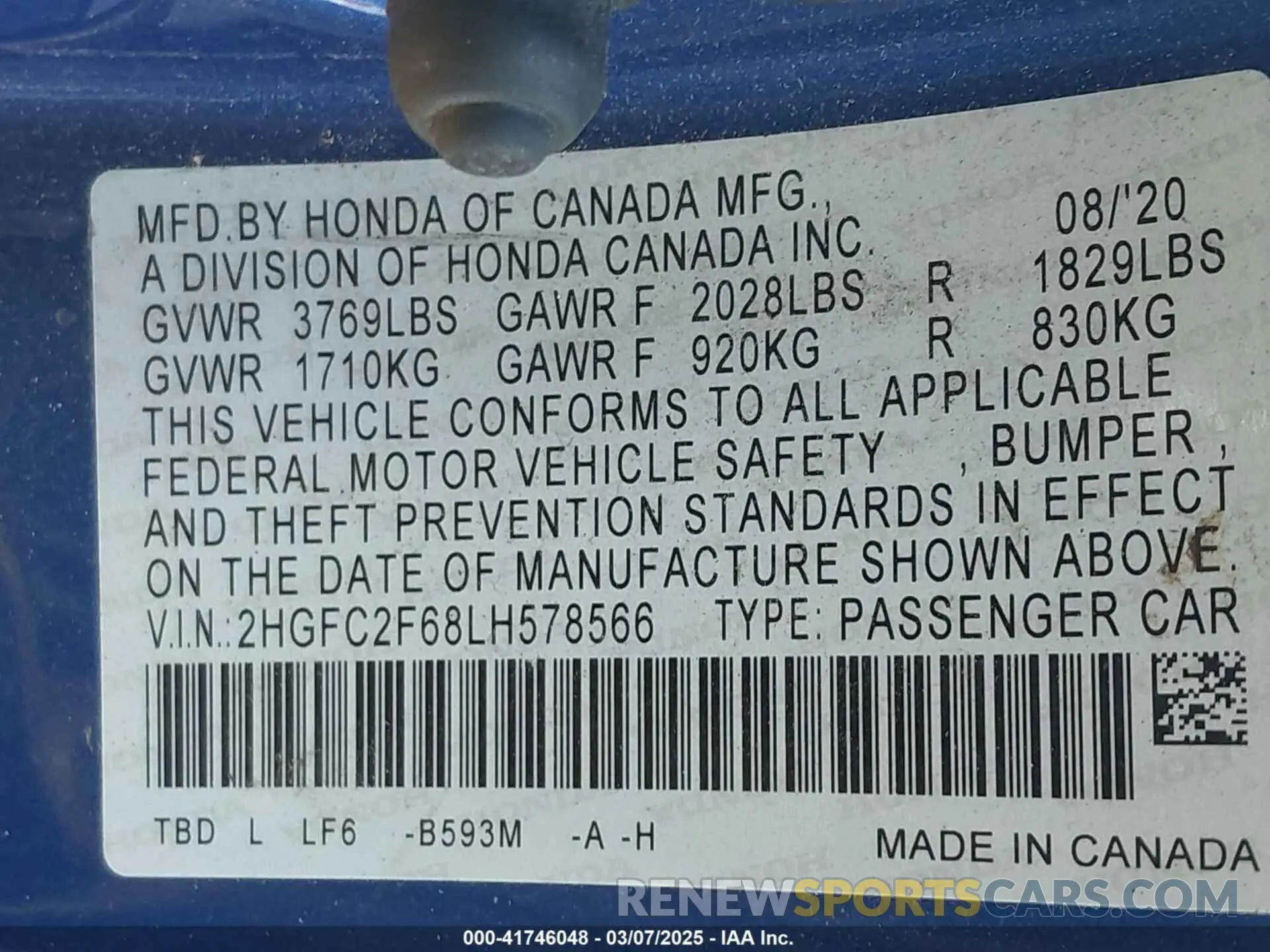 9 Photograph of a damaged car 2HGFC2F68LH578566 HONDA CIVIC 2020