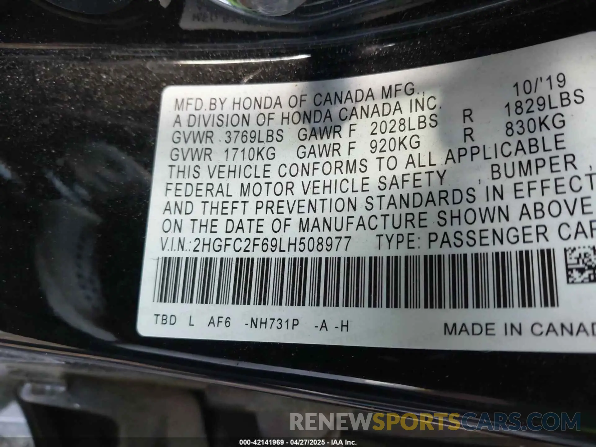 9 Photograph of a damaged car 2HGFC2F69LH508977 HONDA CIVIC 2020
