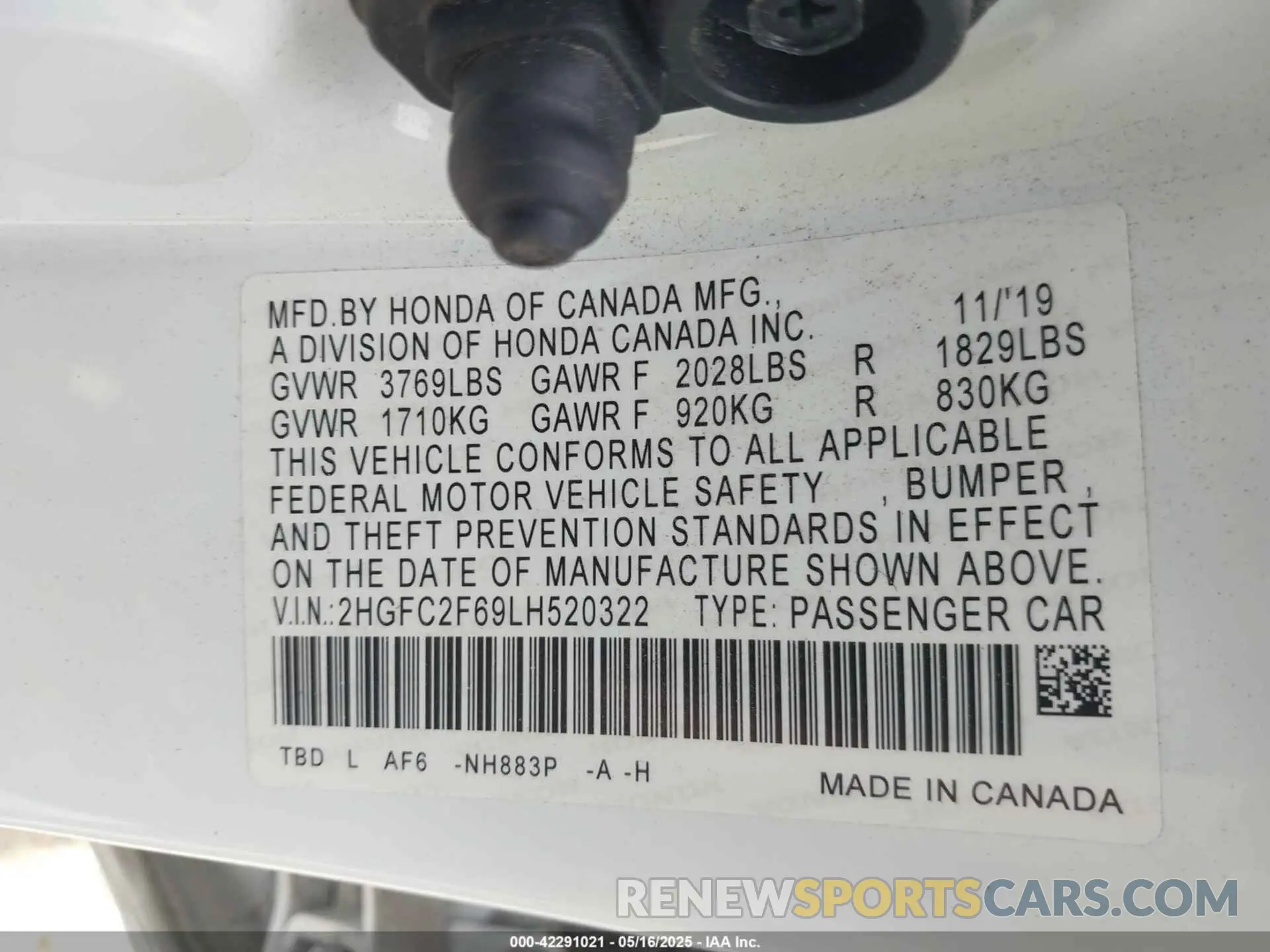 9 Photograph of a damaged car 2HGFC2F69LH520322 HONDA CIVIC 2020