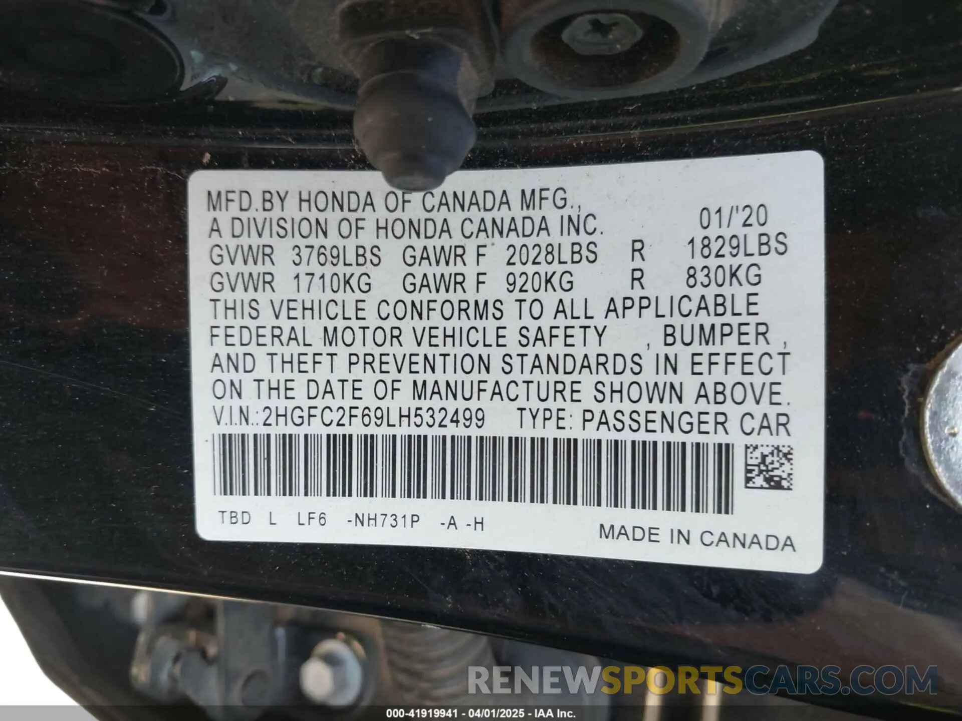 9 Photograph of a damaged car 2HGFC2F69LH532499 HONDA CIVIC 2020
