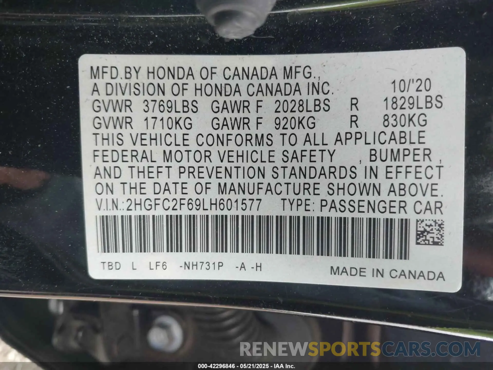 9 Photograph of a damaged car 2HGFC2F69LH601577 HONDA CIVIC 2020