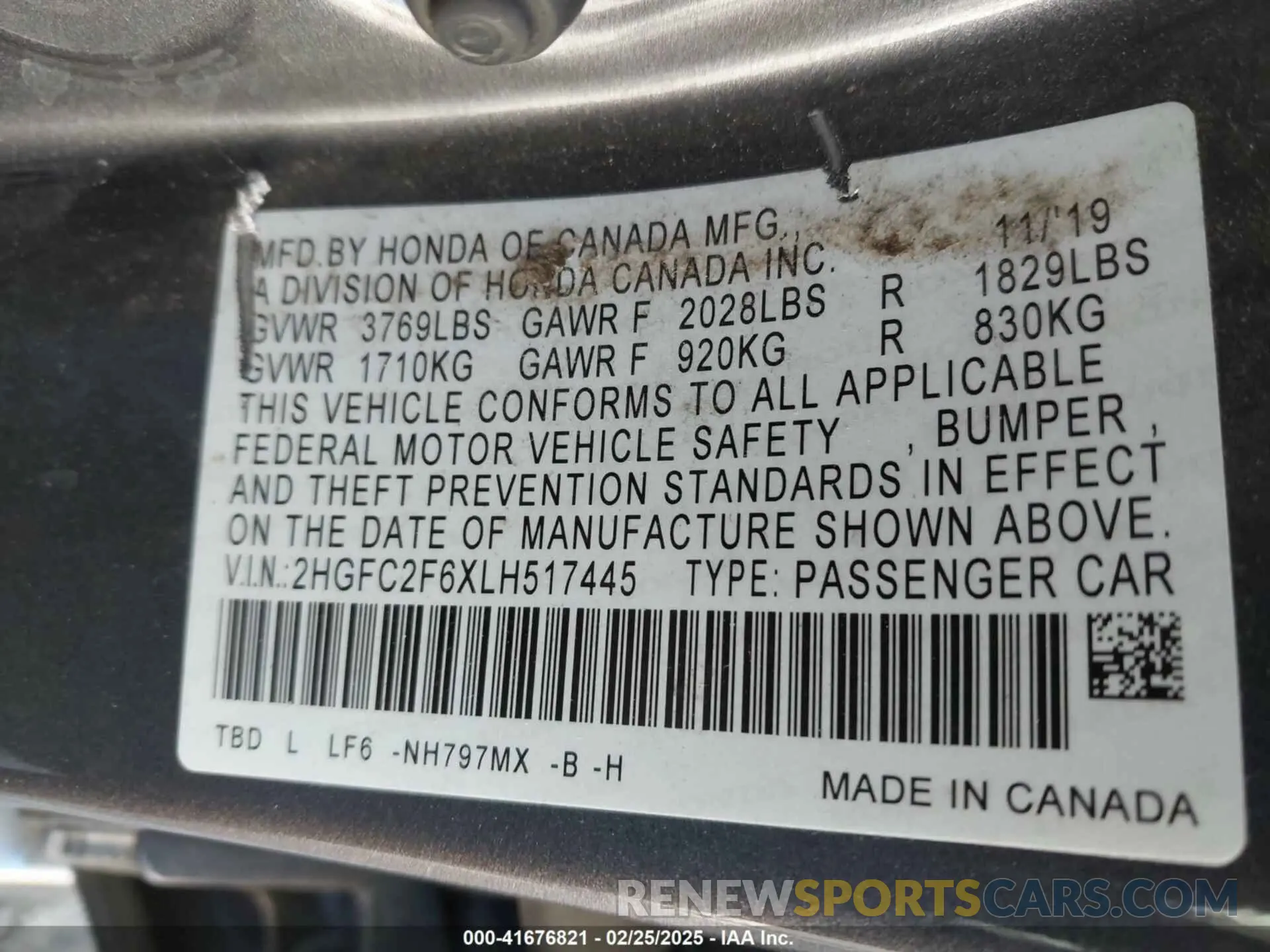 9 Photograph of a damaged car 2HGFC2F6XLH517445 HONDA CIVIC 2020