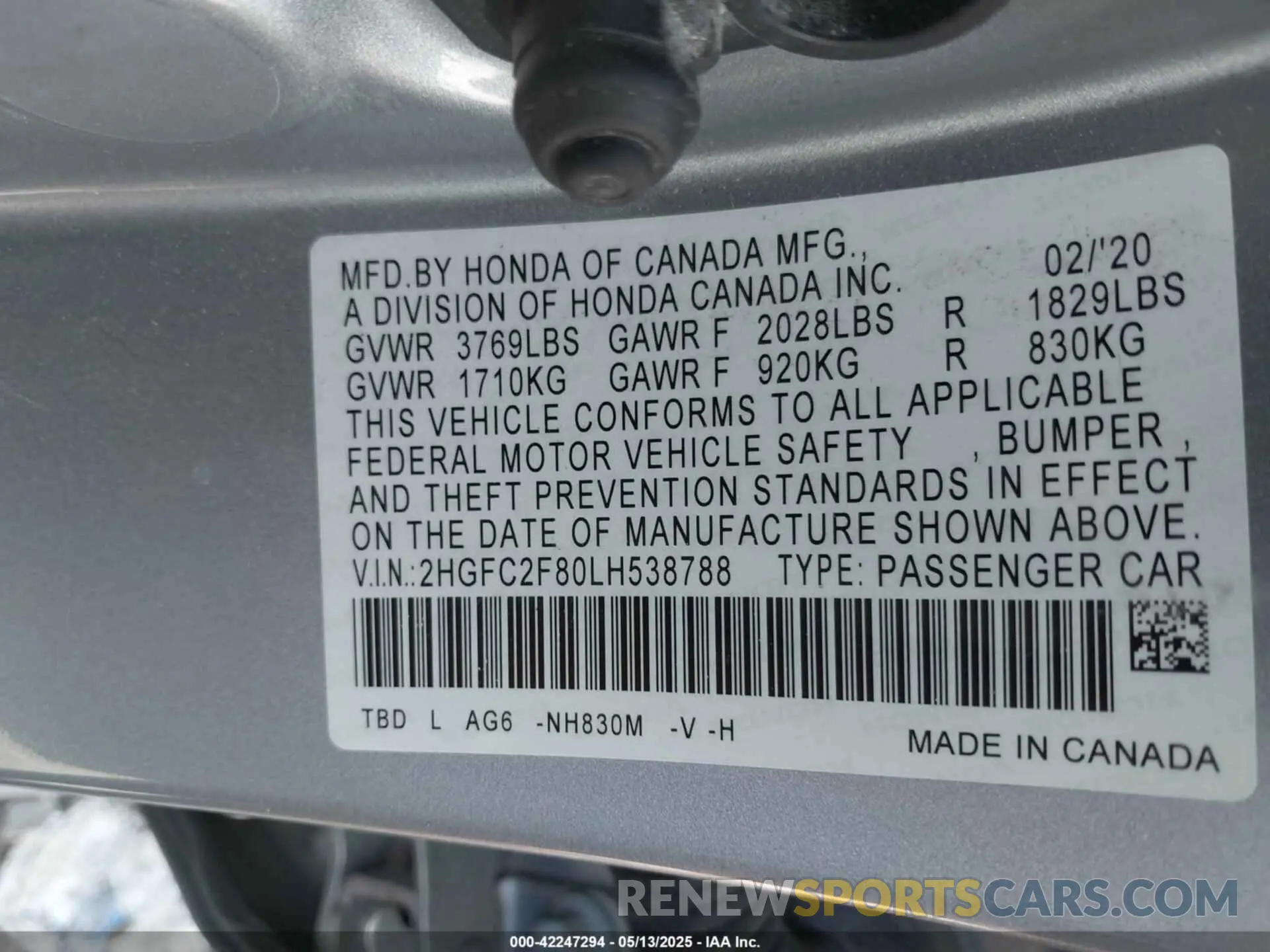 9 Photograph of a damaged car 2HGFC2F80LH538788 HONDA CIVIC 2020