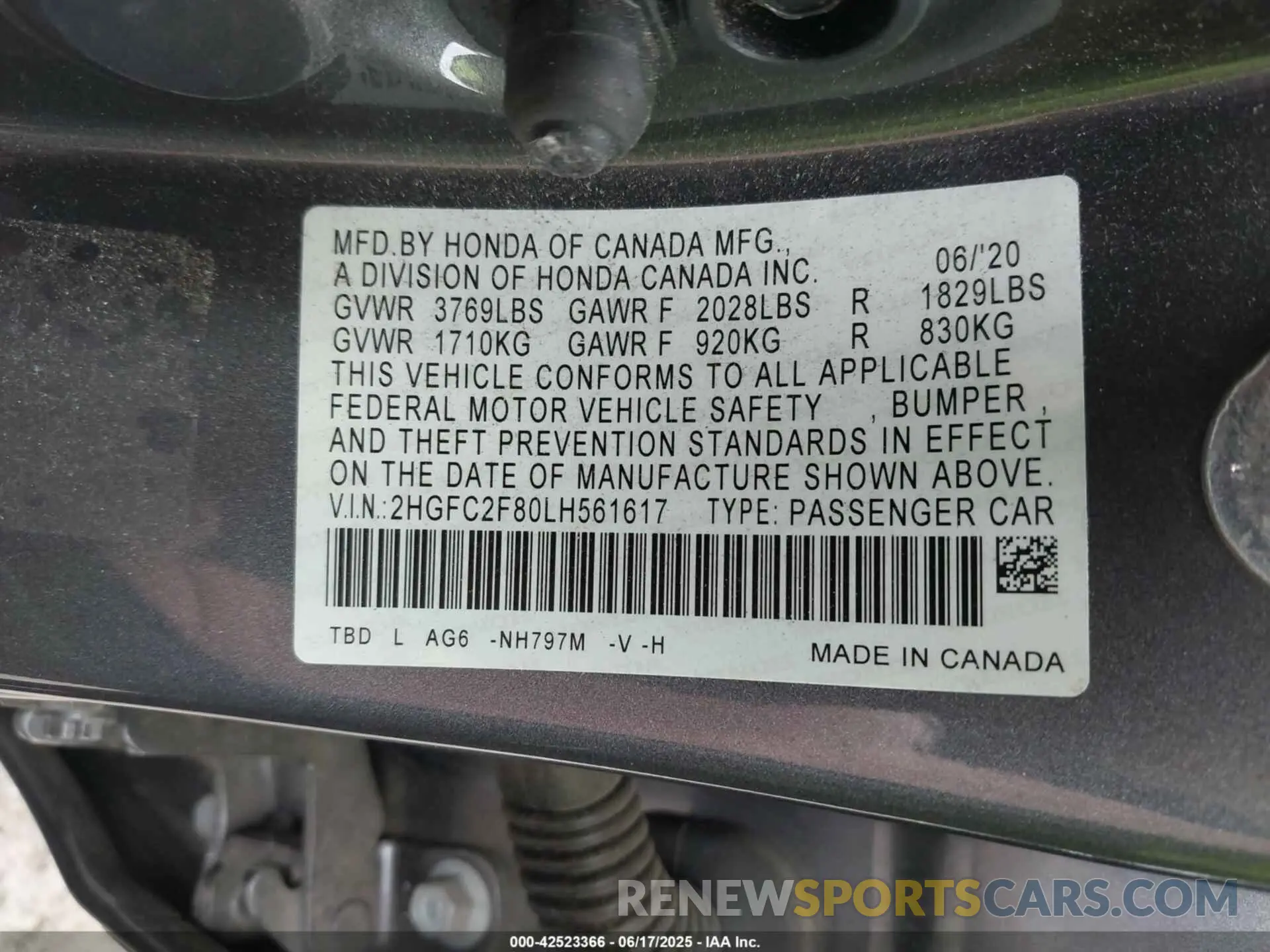 9 Photograph of a damaged car 2HGFC2F80LH561617 HONDA CIVIC 2020