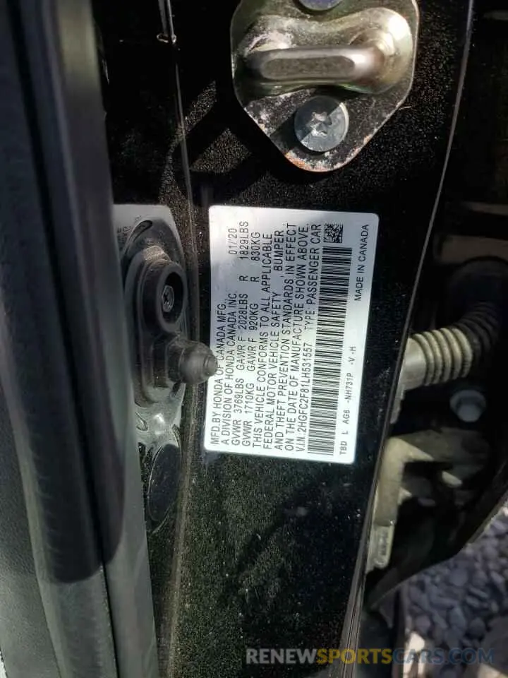 14 Photograph of a damaged car 2HGFC2F81LH531557 HONDA CIVIC 2020