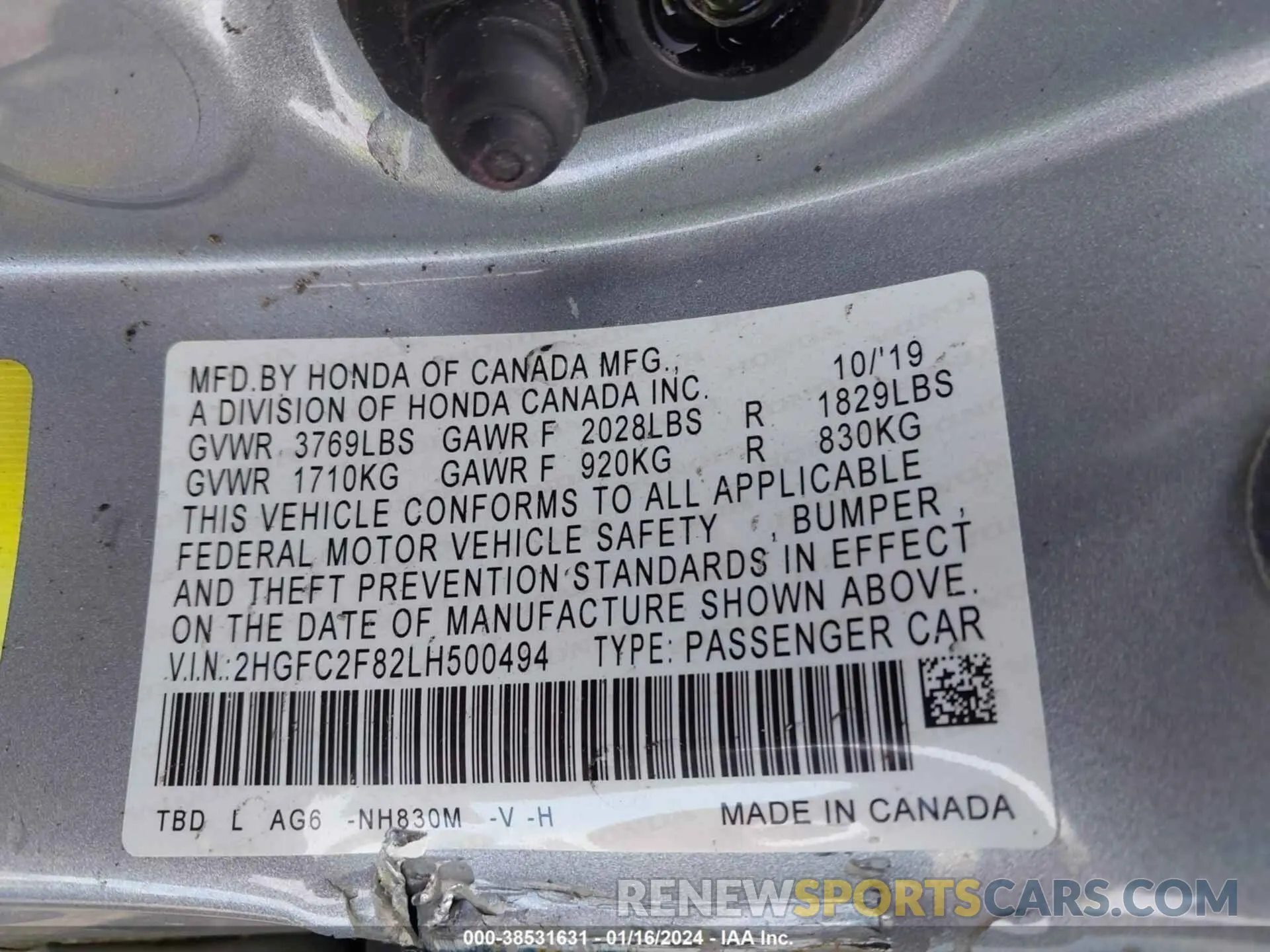 9 Photograph of a damaged car 2HGFC2F82LH500494 HONDA CIVIC 2020