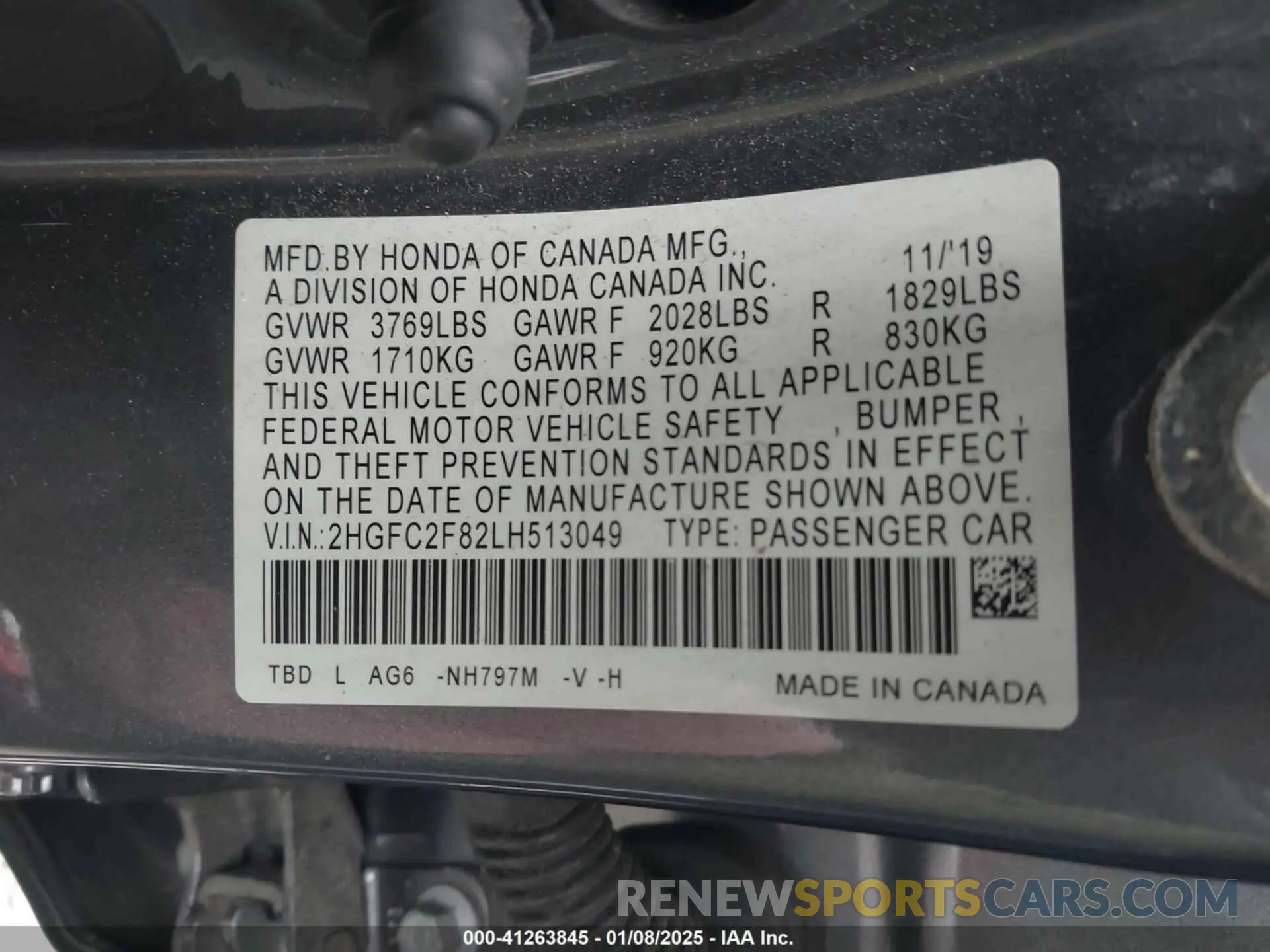 9 Photograph of a damaged car 2HGFC2F82LH513049 HONDA CIVIC 2020