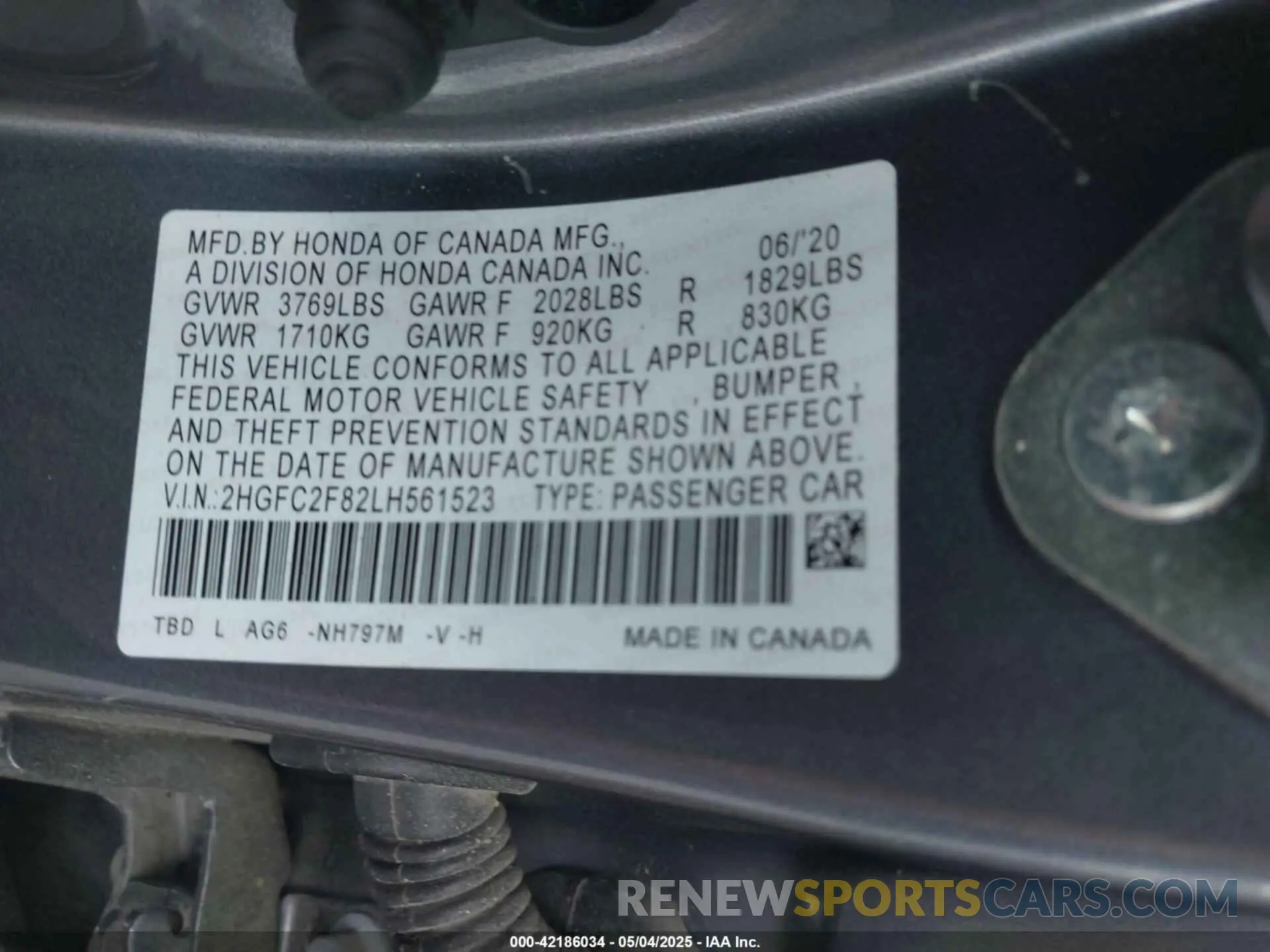 9 Photograph of a damaged car 2HGFC2F82LH561523 HONDA CIVIC 2020