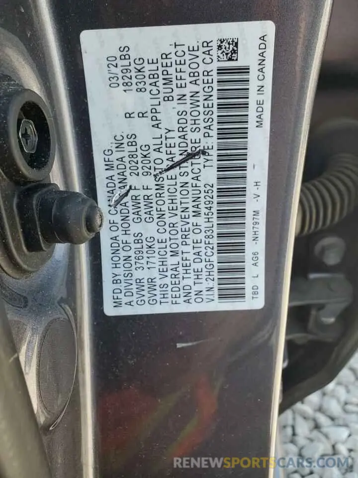 12 Photograph of a damaged car 2HGFC2F83LH549252 HONDA CIVIC 2020