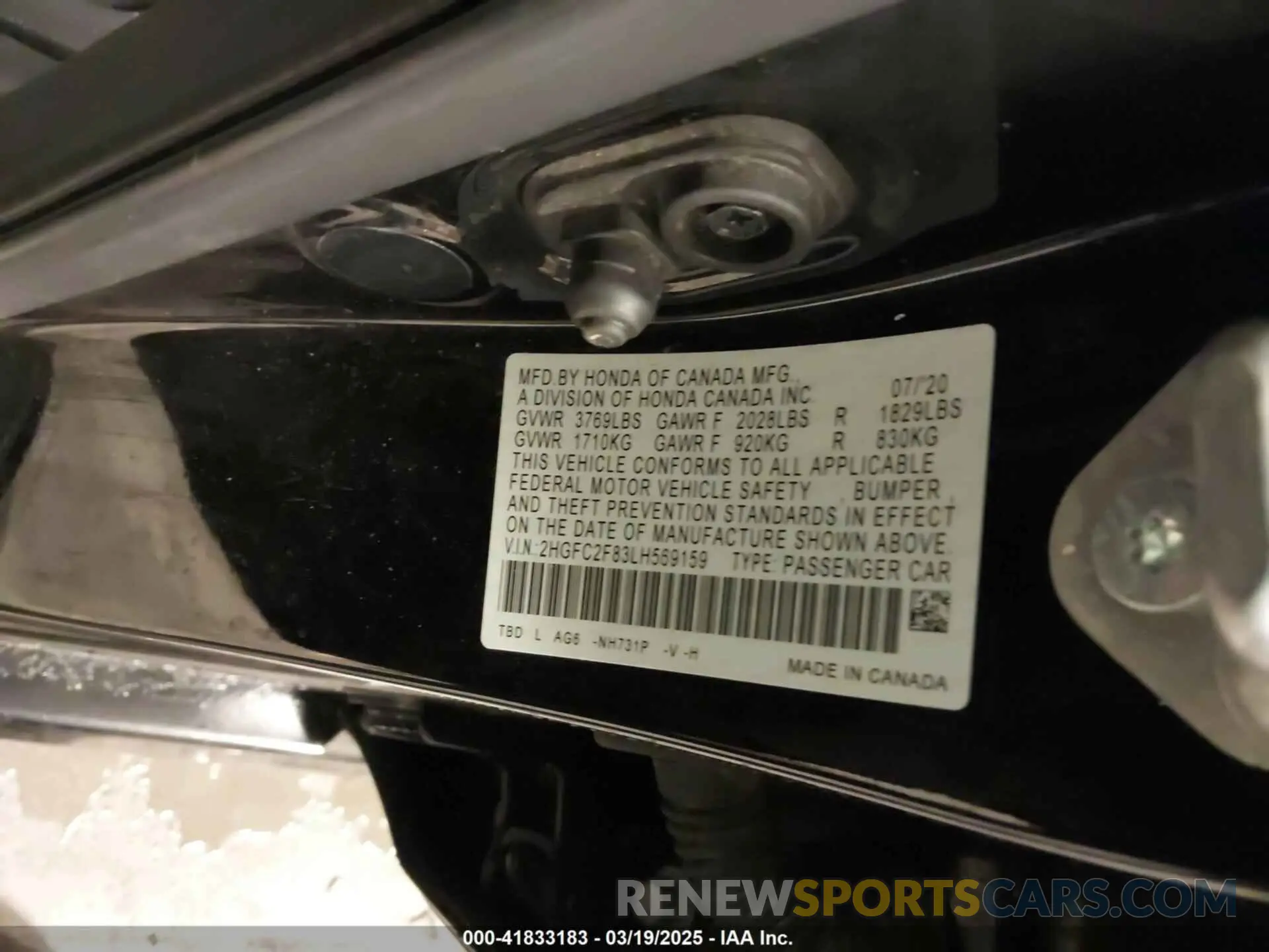9 Photograph of a damaged car 2HGFC2F83LH569159 HONDA CIVIC 2020