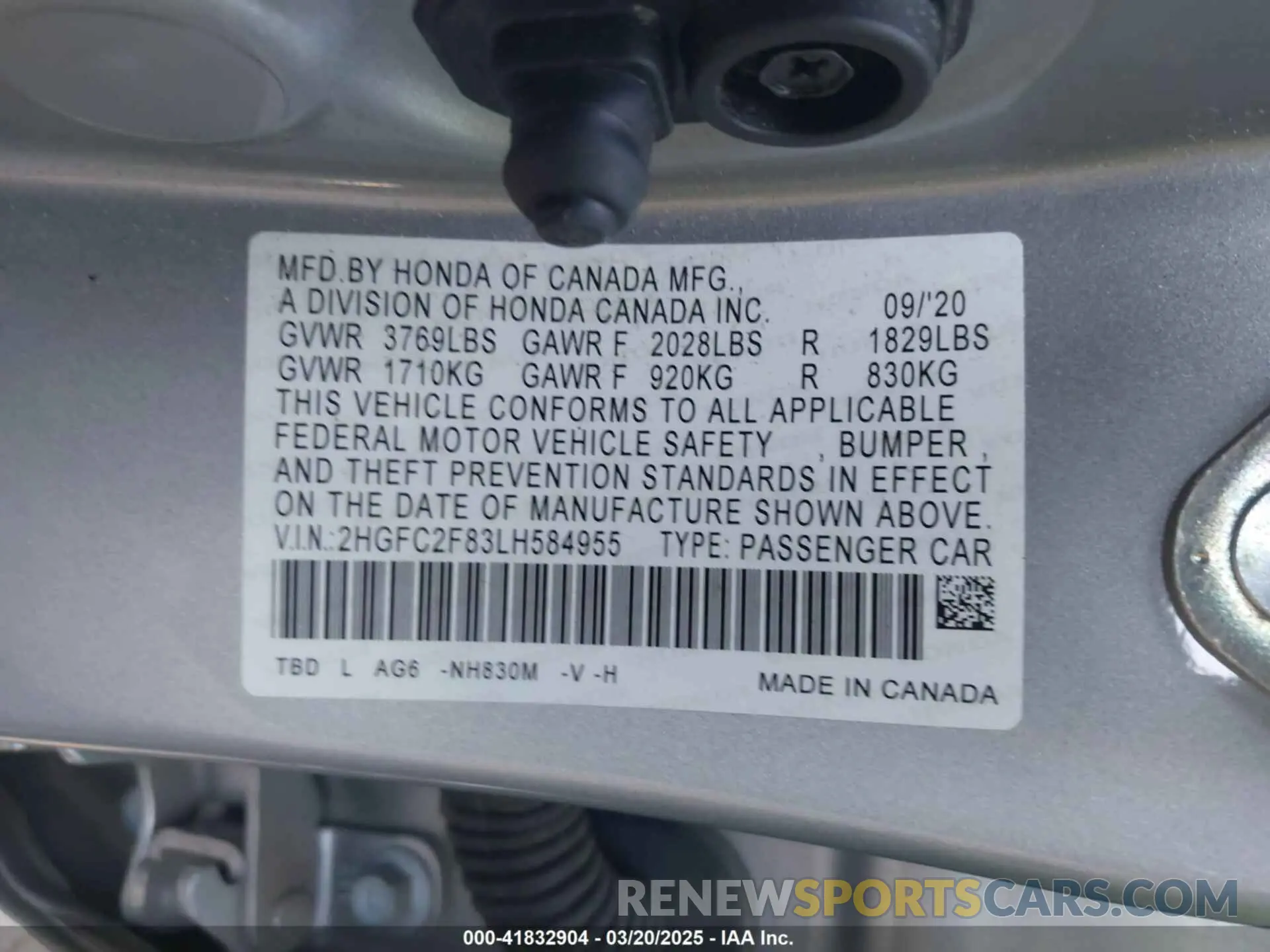 9 Photograph of a damaged car 2HGFC2F83LH584955 HONDA CIVIC 2020