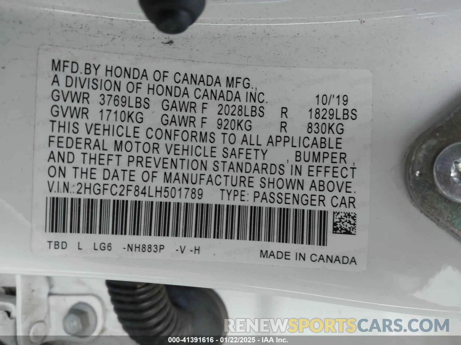 9 Photograph of a damaged car 2HGFC2F84LH501789 HONDA CIVIC 2020