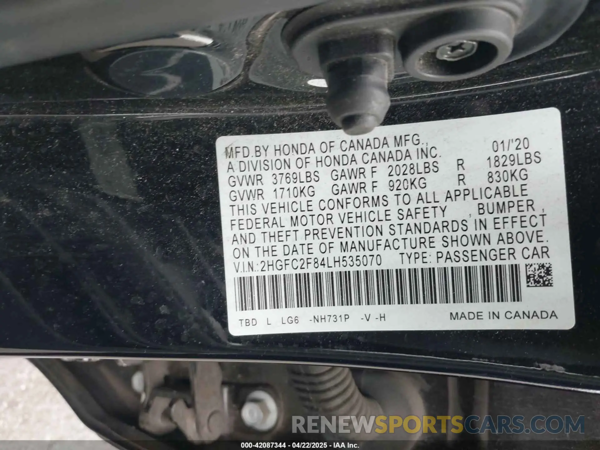 9 Photograph of a damaged car 2HGFC2F84LH535070 HONDA CIVIC 2020