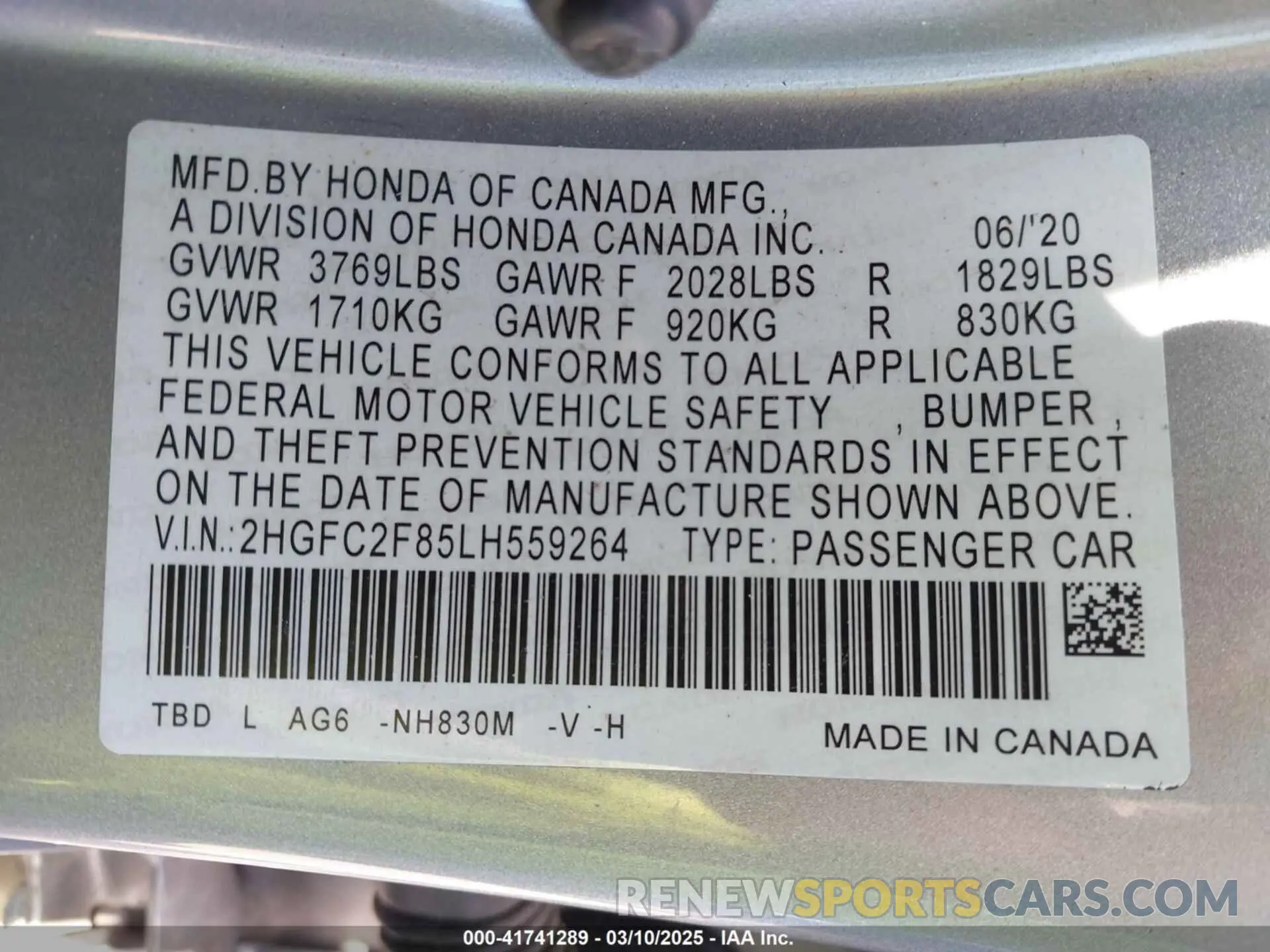 9 Photograph of a damaged car 2HGFC2F85LH559264 HONDA CIVIC 2020
