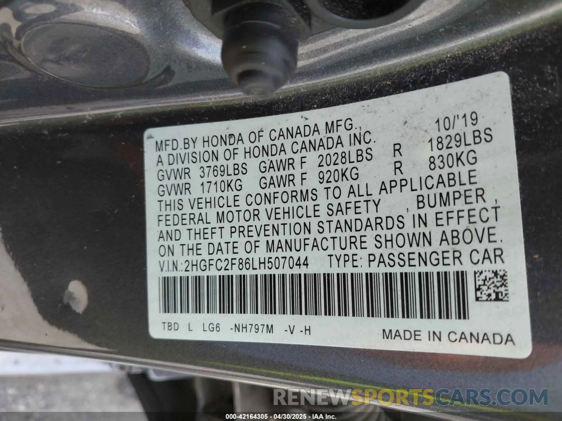 9 Photograph of a damaged car 2HGFC2F86LH507044 HONDA CIVIC 2020