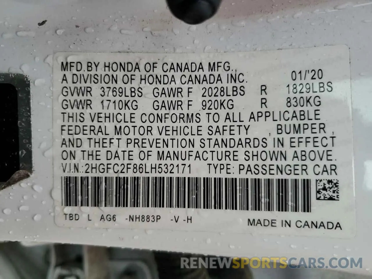 12 Photograph of a damaged car 2HGFC2F86LH532171 HONDA CIVIC 2020