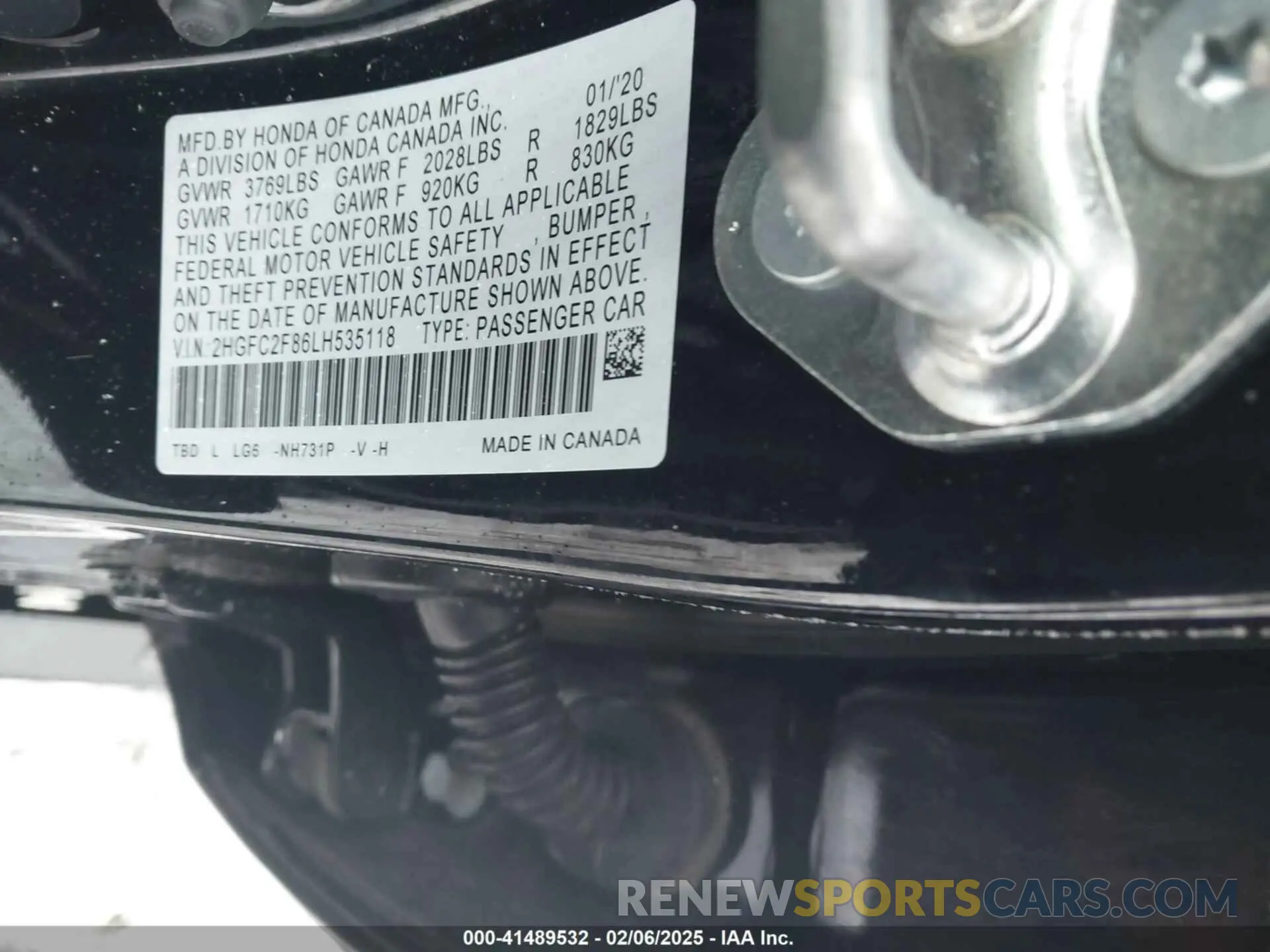 9 Photograph of a damaged car 2HGFC2F86LH535118 HONDA CIVIC 2020