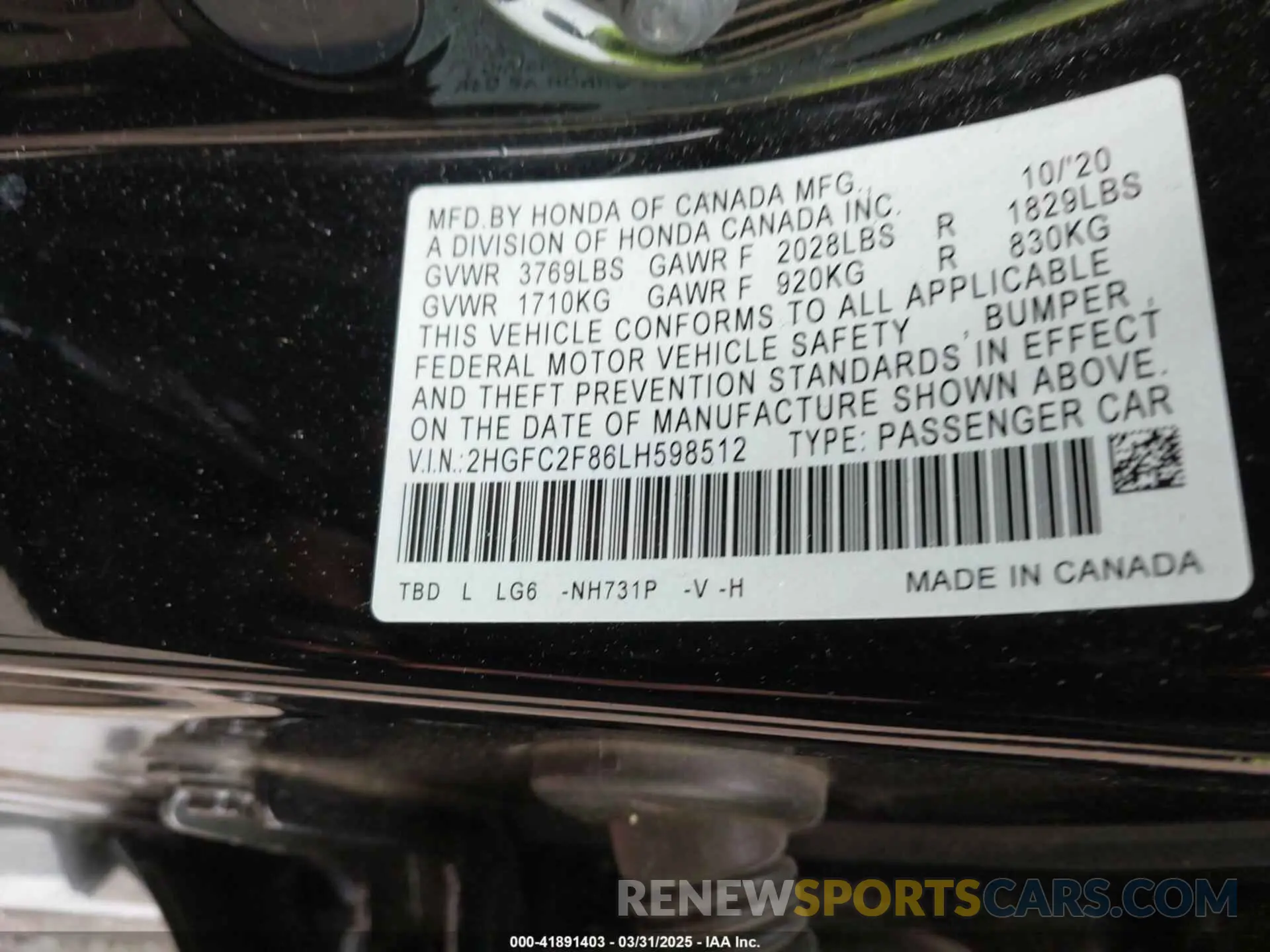 9 Photograph of a damaged car 2HGFC2F86LH598512 HONDA CIVIC 2020