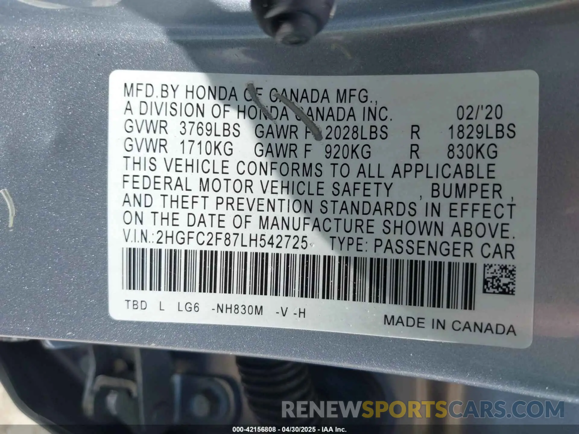 9 Photograph of a damaged car 2HGFC2F87LH542725 HONDA CIVIC 2020