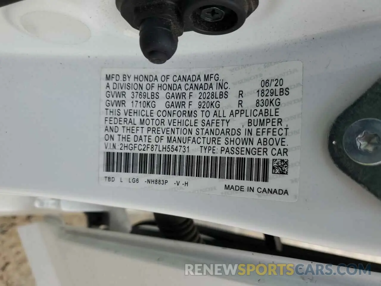 12 Photograph of a damaged car 2HGFC2F87LH554731 HONDA CIVIC 2020