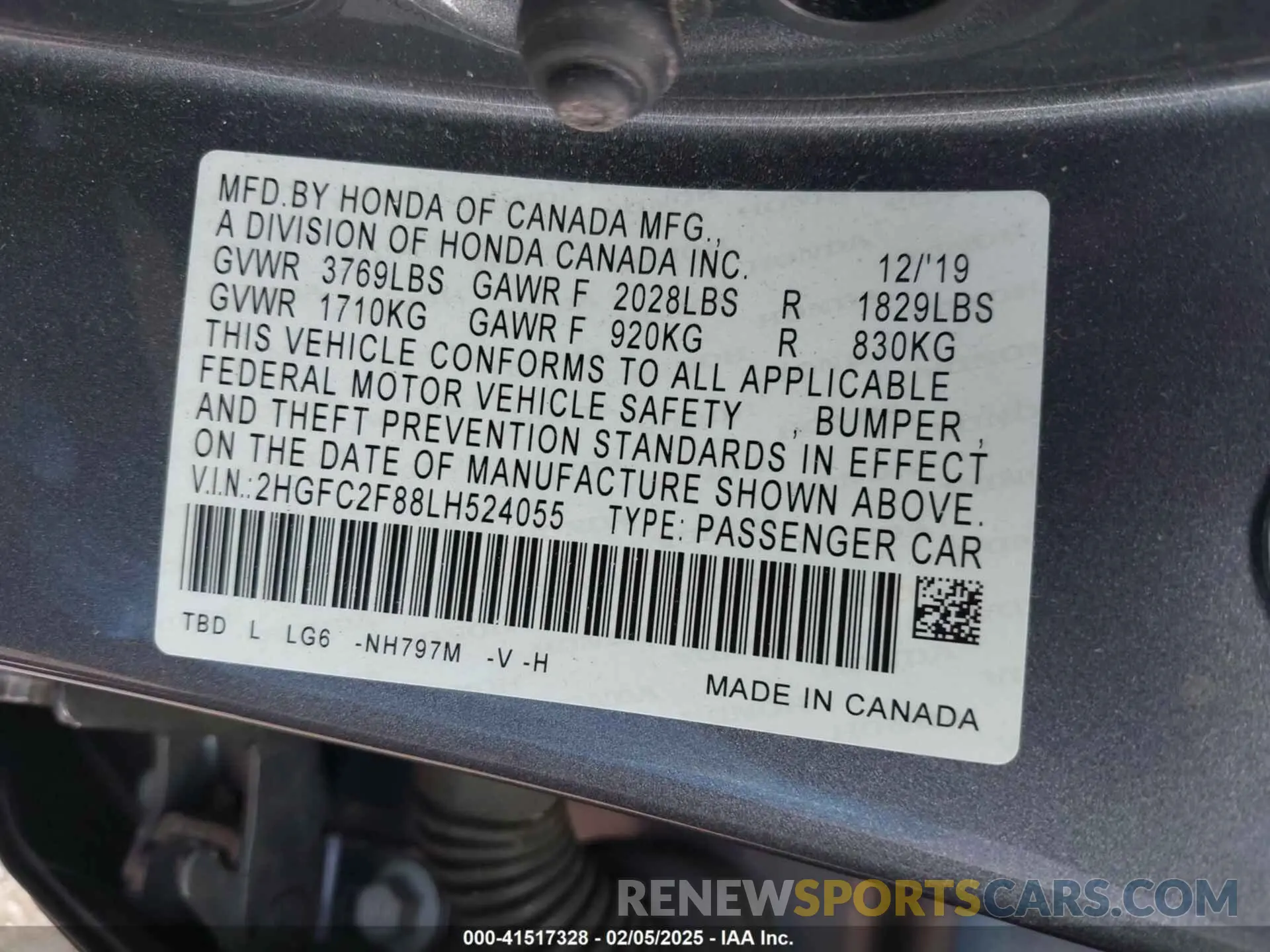 9 Photograph of a damaged car 2HGFC2F88LH524055 HONDA CIVIC 2020