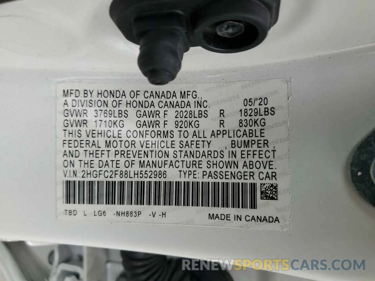 12 Photograph of a damaged car 2HGFC2F88LH552986 HONDA CIVIC 2020