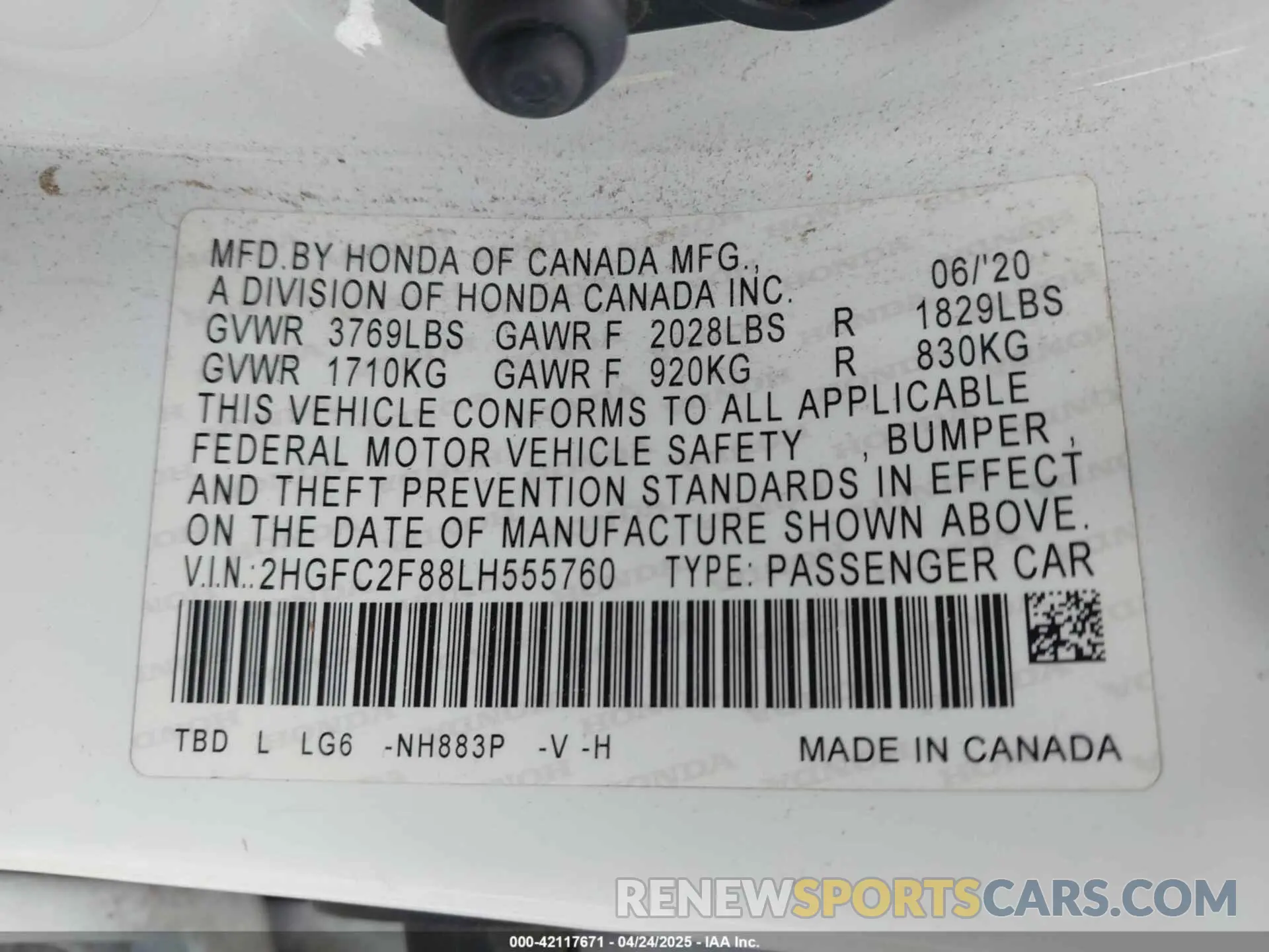 9 Photograph of a damaged car 2HGFC2F88LH555760 HONDA CIVIC 2020