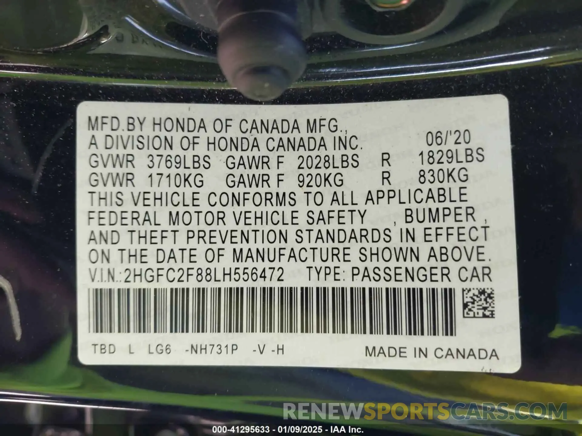 9 Photograph of a damaged car 2HGFC2F88LH556472 HONDA CIVIC 2020