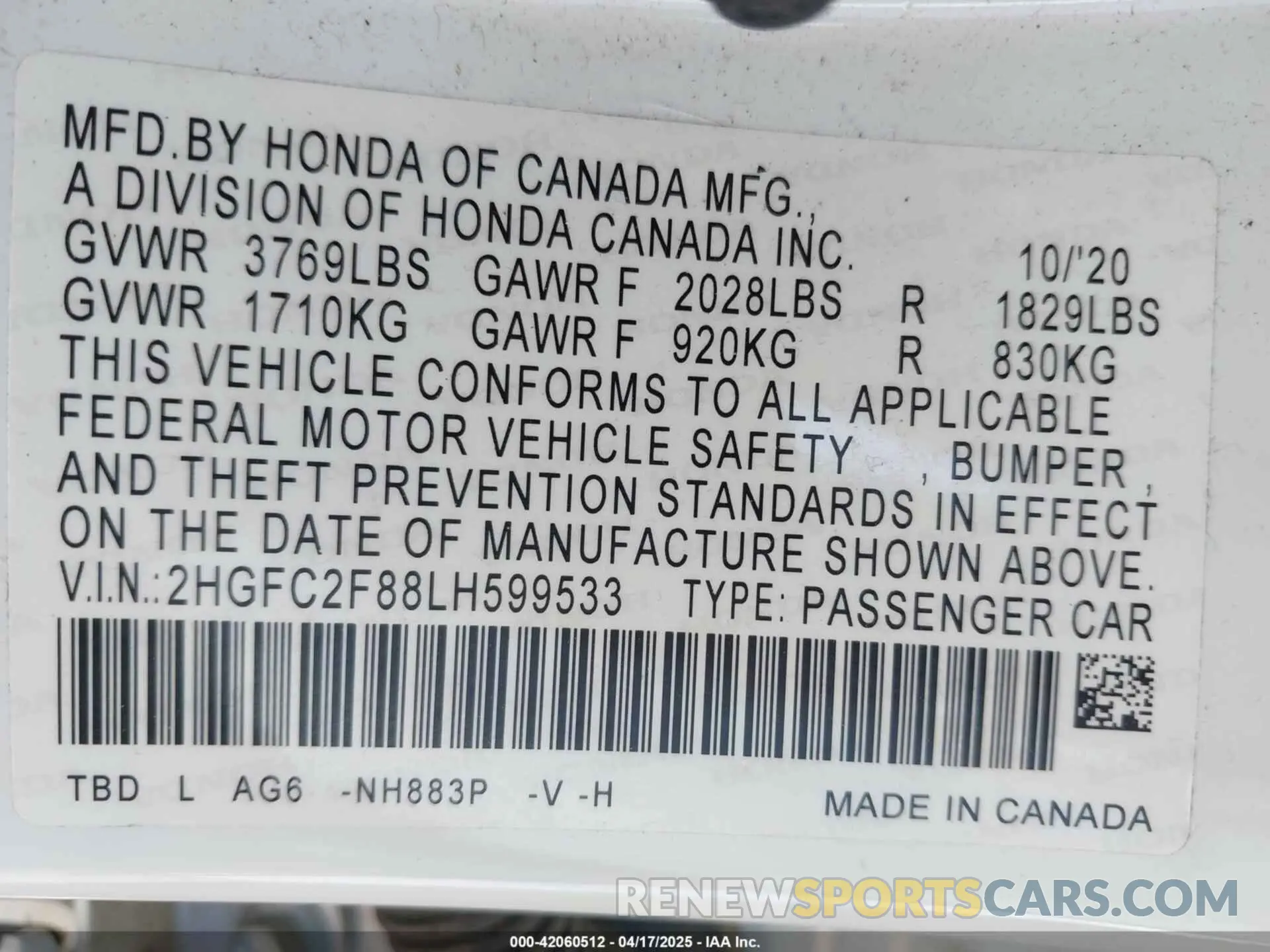 9 Photograph of a damaged car 2HGFC2F88LH599533 HONDA CIVIC 2020