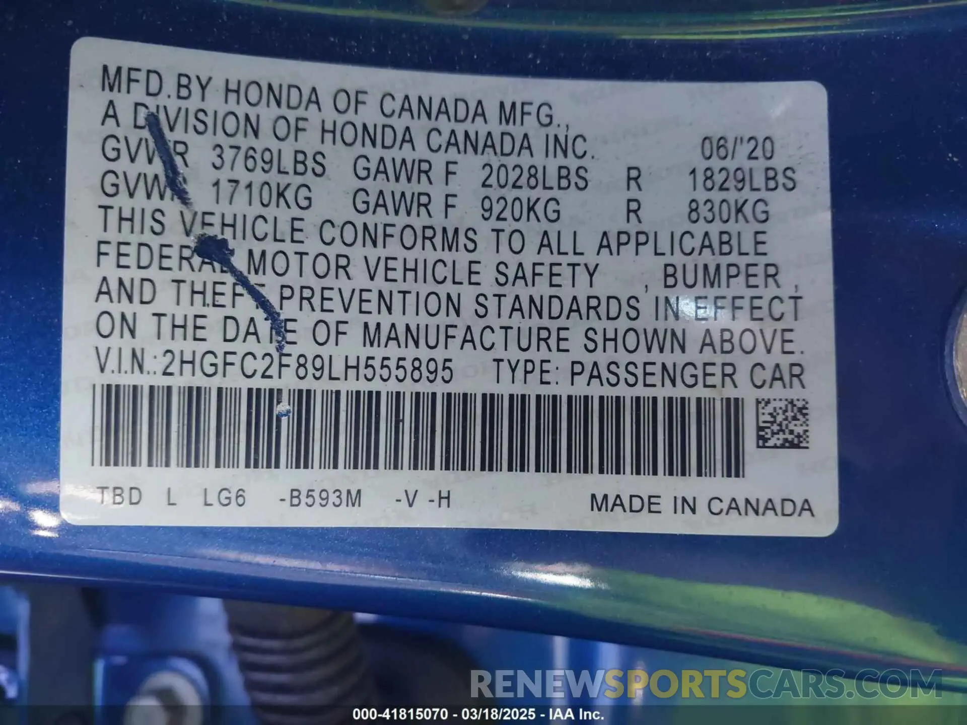 9 Photograph of a damaged car 2HGFC2F89LH555895 HONDA CIVIC 2020