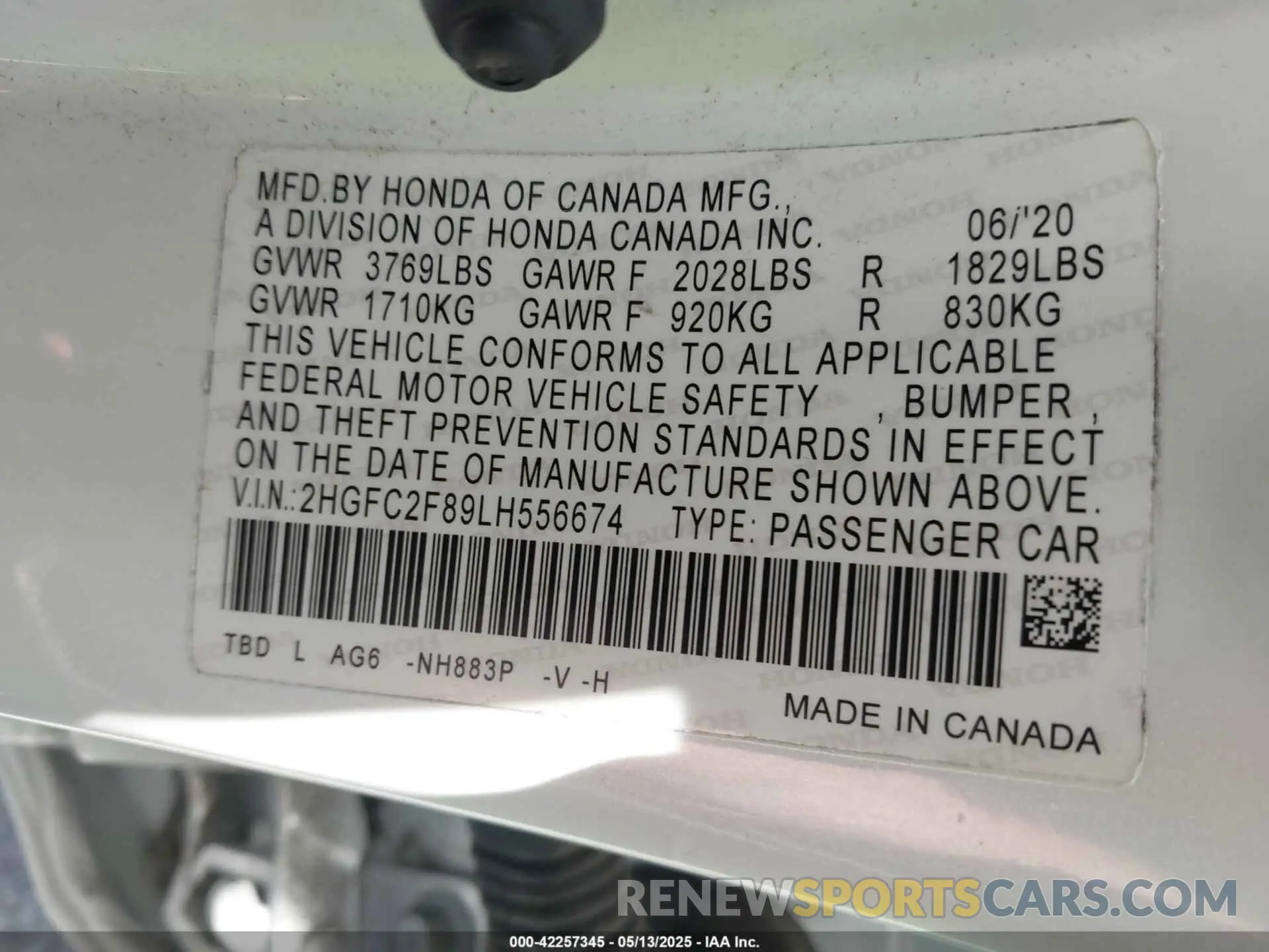 9 Photograph of a damaged car 2HGFC2F89LH556674 HONDA CIVIC 2020