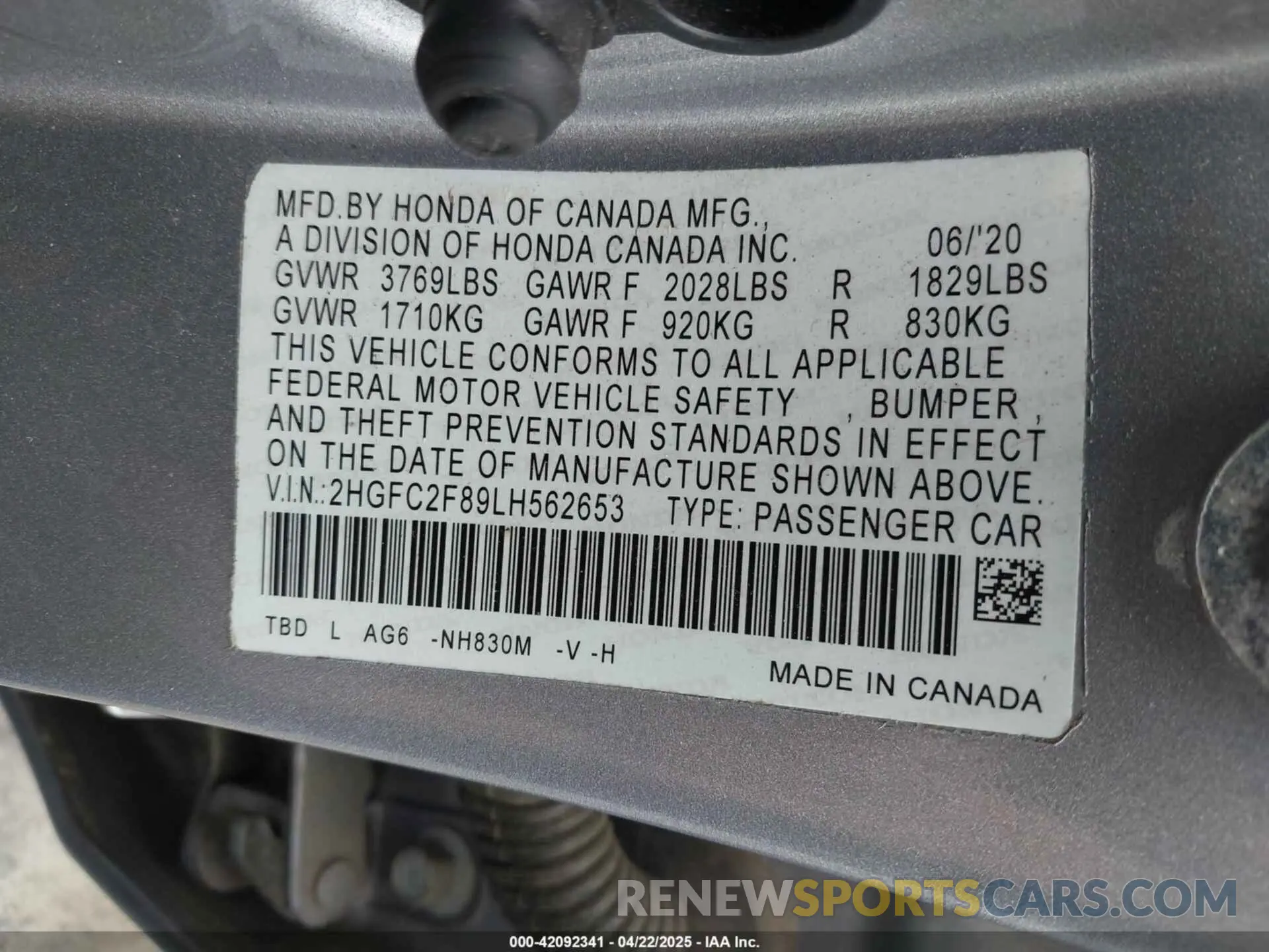 9 Photograph of a damaged car 2HGFC2F89LH562653 HONDA CIVIC 2020