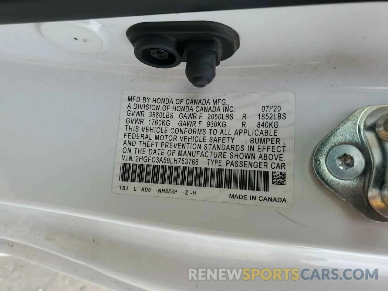 13 Photograph of a damaged car 2HGFC3A59LH753766 HONDA CIVIC 2020