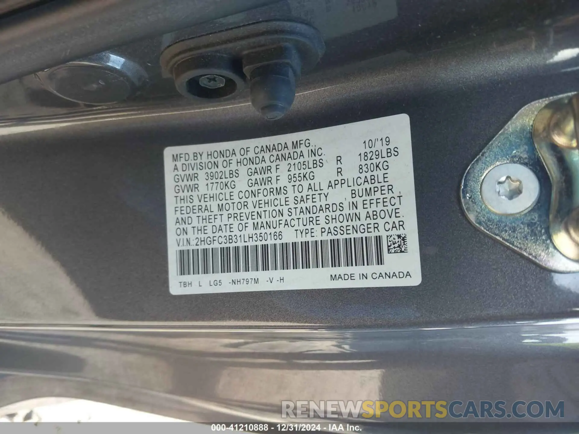 9 Photograph of a damaged car 2HGFC3B31LH350166 HONDA CIVIC 2020