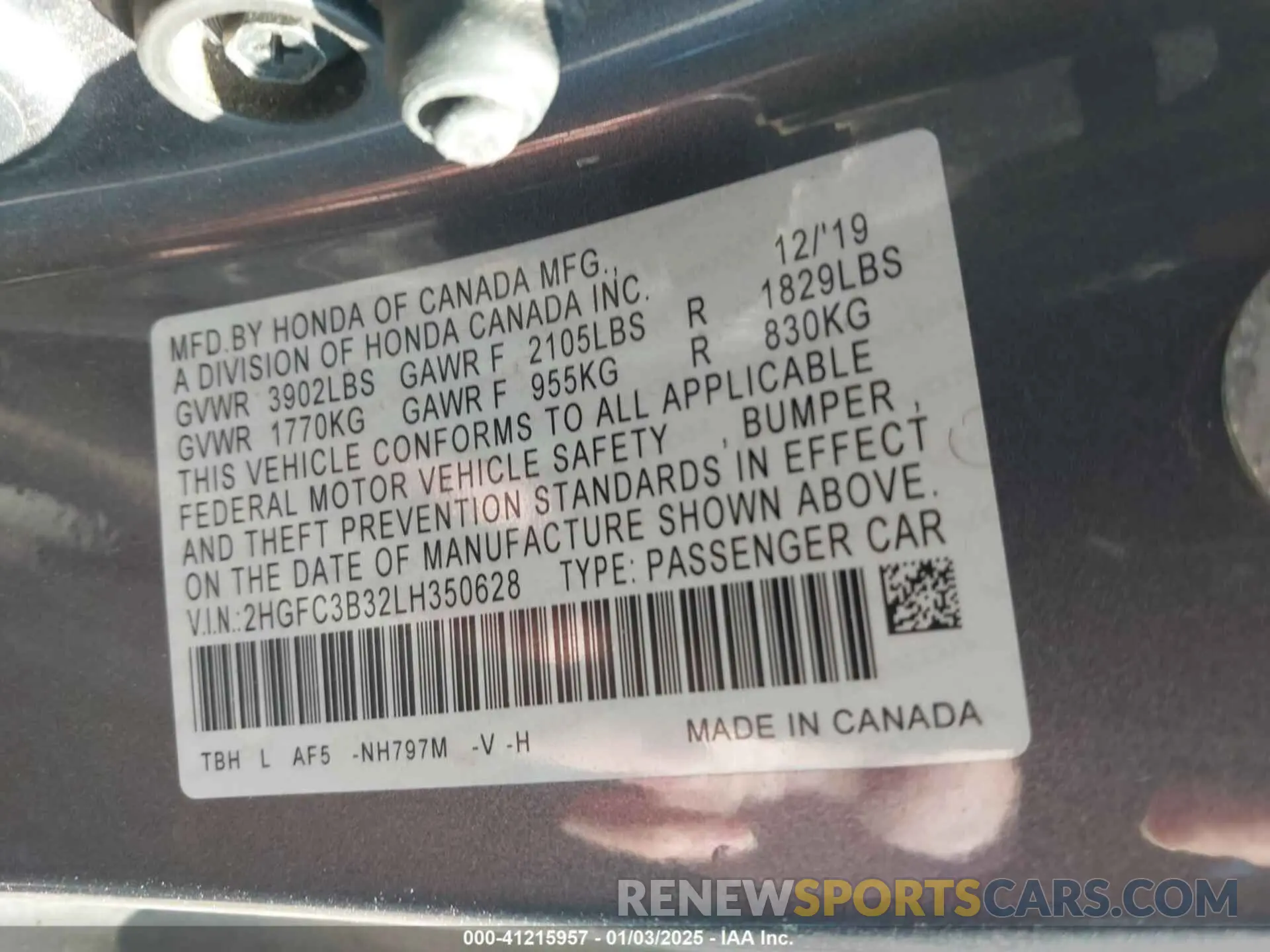 9 Photograph of a damaged car 2HGFC3B32LH350628 HONDA CIVIC 2020