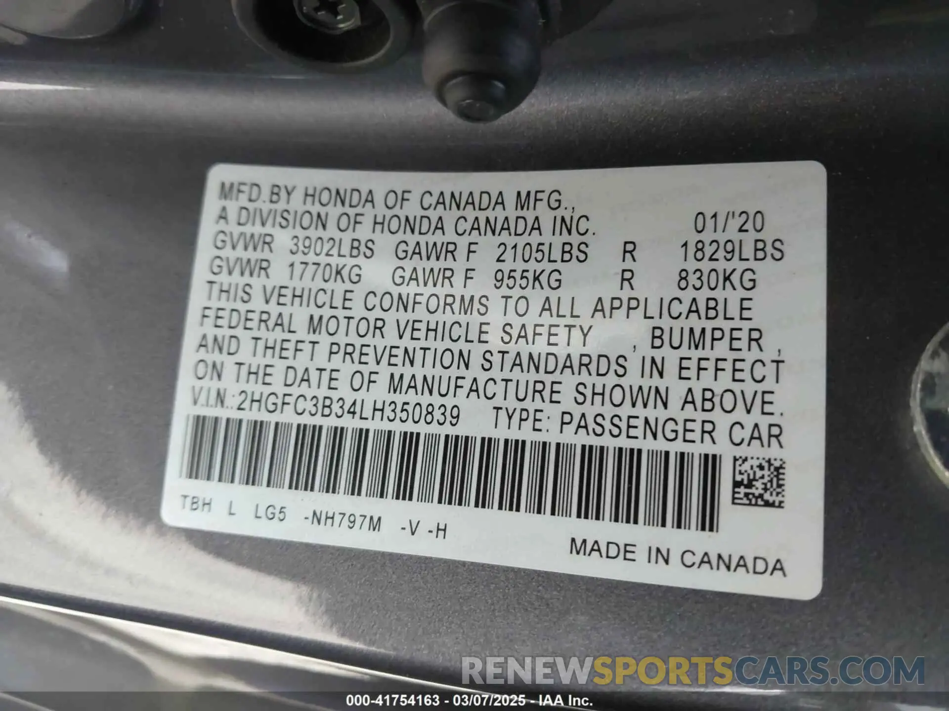 9 Photograph of a damaged car 2HGFC3B34LH350839 HONDA CIVIC 2020